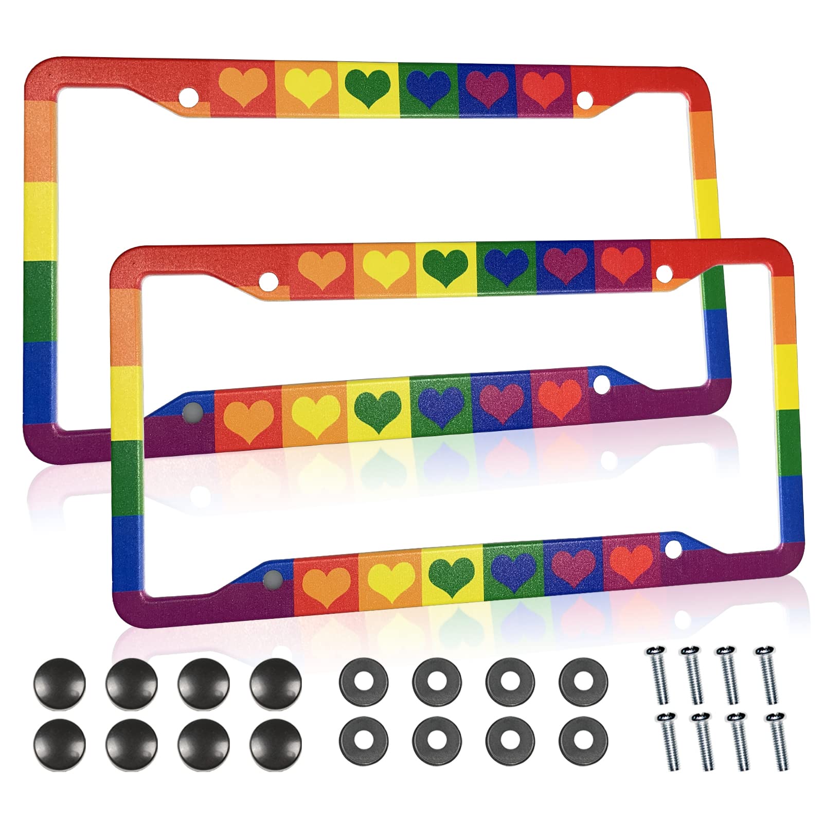 Gay Pride License Plate Frame Lgbt Rainbow Heart License Plate Frame Car Tag Holders Aluminum Colorful Design License Plate Fram
