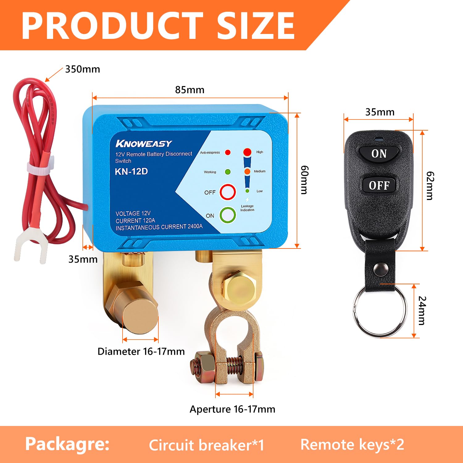 Knoweasy Car Remote Battery Disconnect Switch 12V 120A Automatic Power Shut Off Switch with Manual Contro Perfect for Car, Boat,