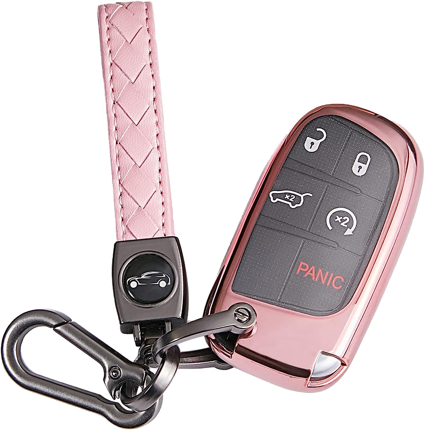 Tandrive Key Fob Cover Compatible With 2025 2024-2015 Jeep Compass Dodge Durango Cherokee Grand Cherokee Renegade Challenger Charger Ram Chrysler 300(3 4 5-Button, Pink)