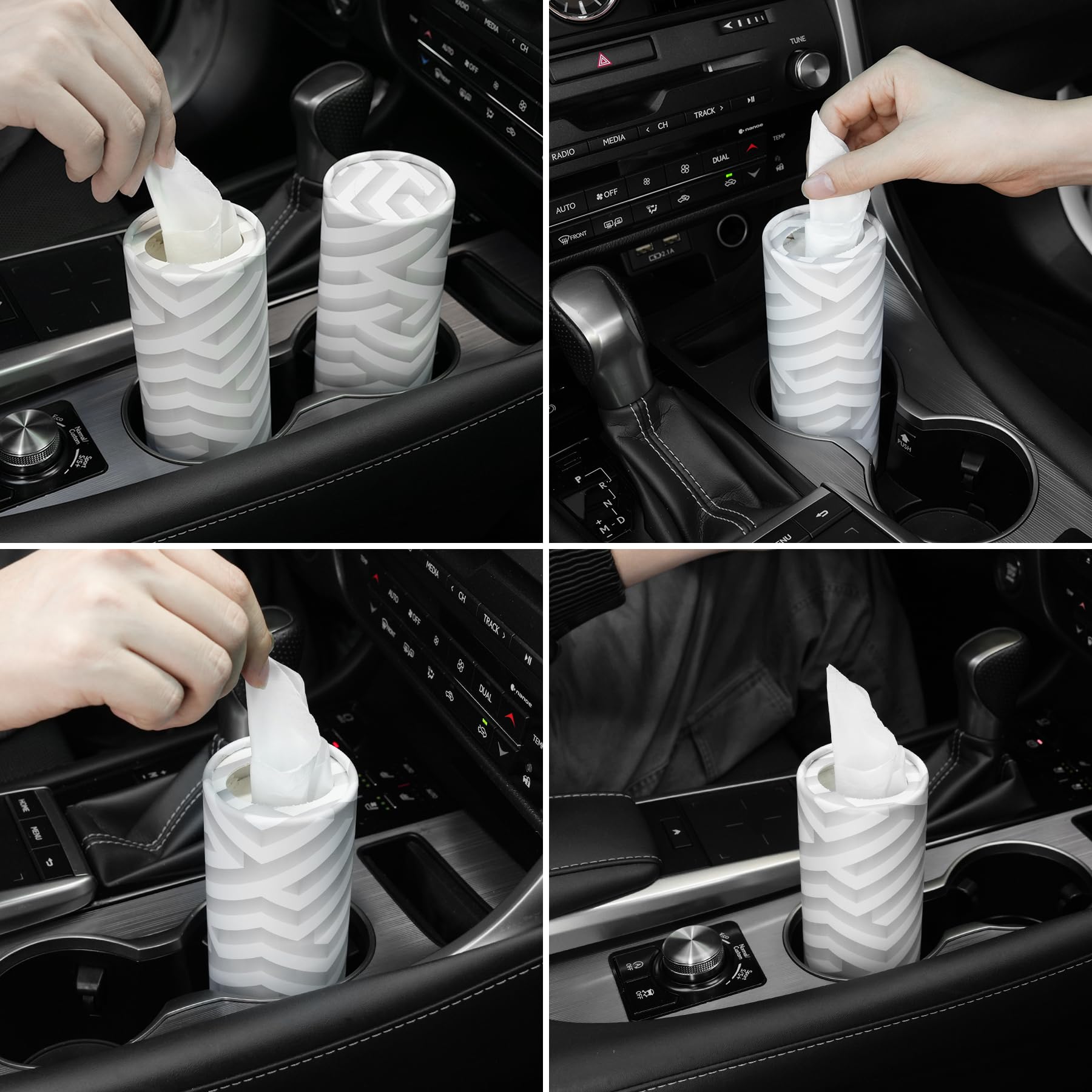 SINGARO Car Tissue Holder, 4 Pack Car Cup Holder Facial Tissues with Travel Tissue Bag, Quick and Convenient Flower Combination