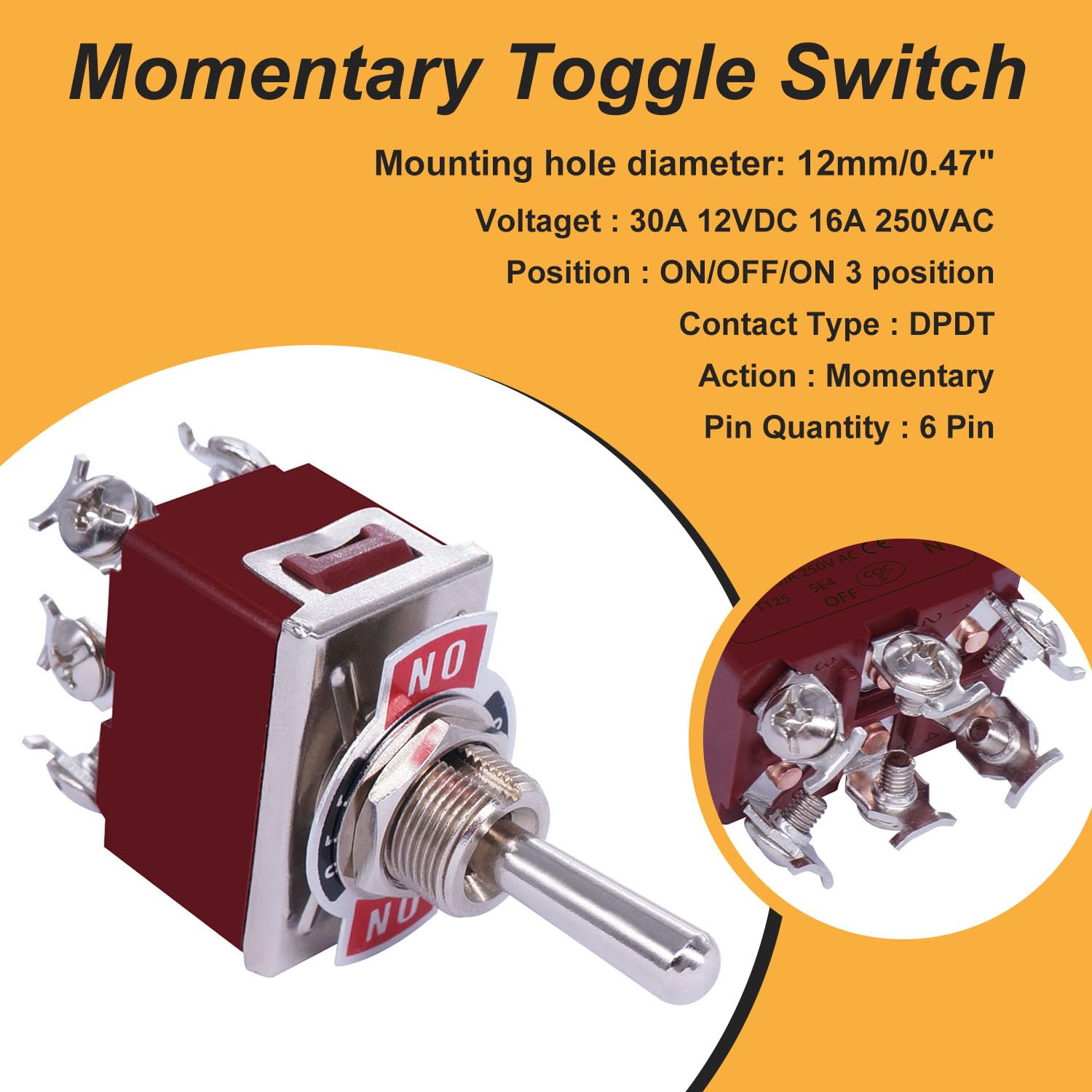 Weideer 4Pcs Waterproof Momentary Toggle Switch 12V 30A (On)-Off-(On) 6 Pin Dpdt Heavy Duty Marine Switch With Waterproof Cap Fo