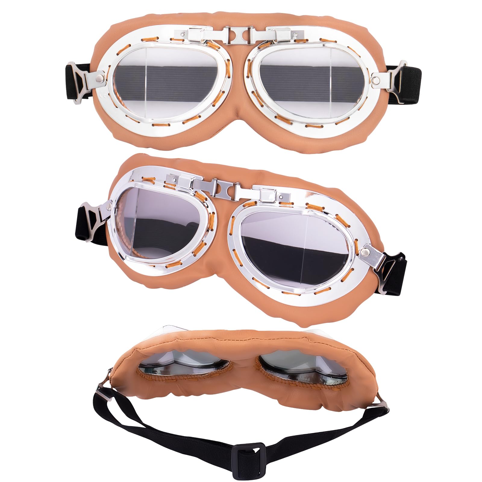 Peicees Vintage Helmet Goggles Motorcycle Goggles Bike Motorcross Pilot Goggle, Copper Silver-Clear