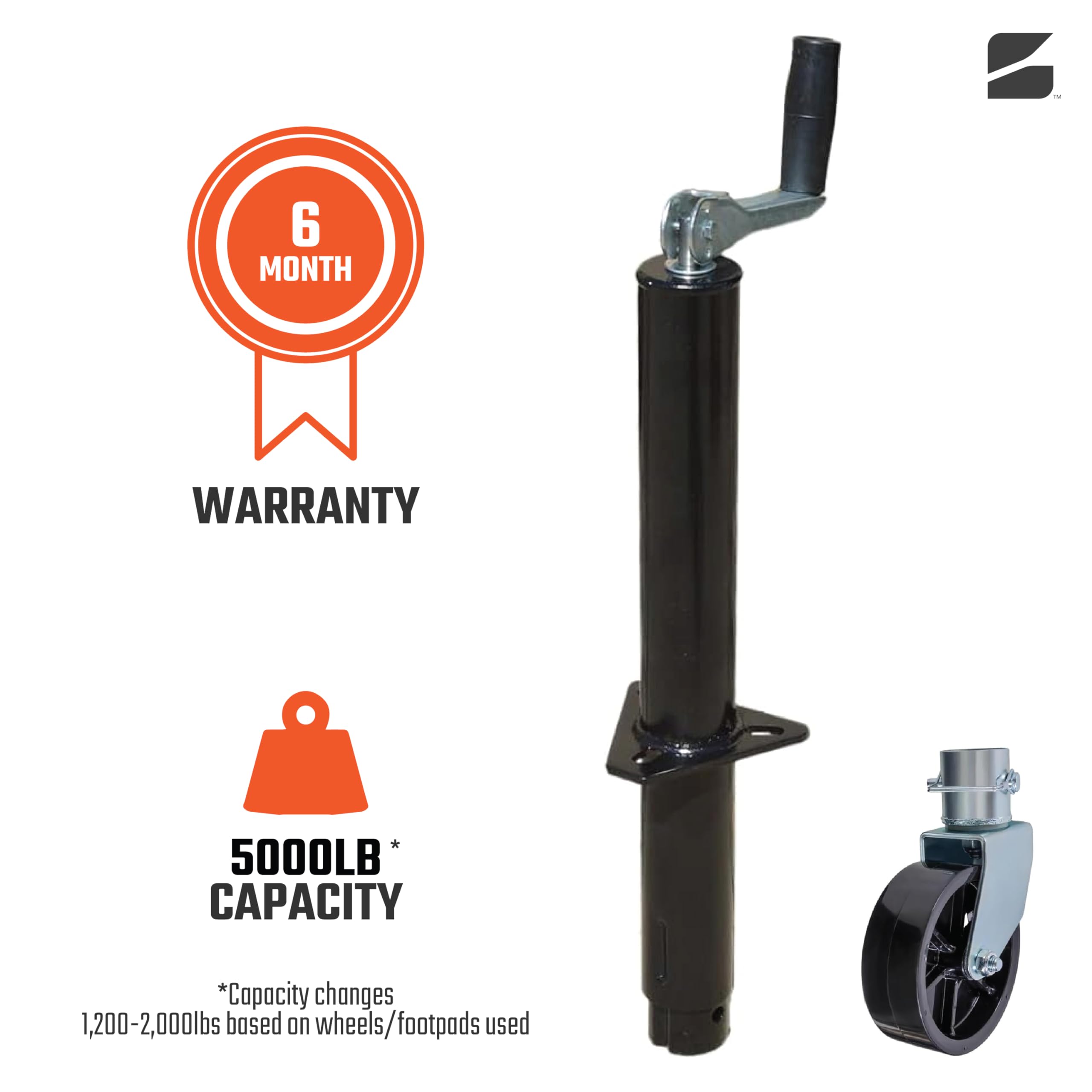 Bastion Distribution Top-Wind A-Frame Trailer Jack With A Single Caster Wheel | 1200Lb Capacity | 14 4/5'' Travel | Excellent Po