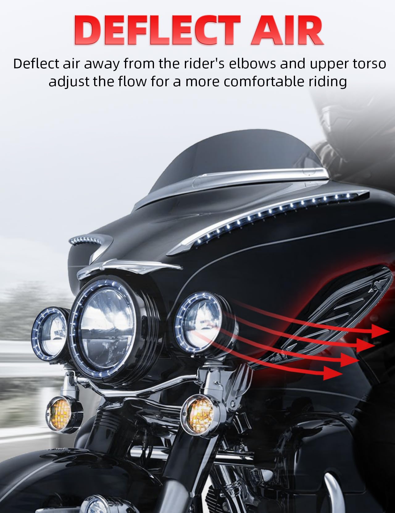 Amazicha Black Adjustable Air Deflector Kit Side Wing Deflectors Fairing Air Deflector Compatible For Harley Touring Street Glide, Electra Glide, Trike, Ultra Classic, Cvo 1996-2013
