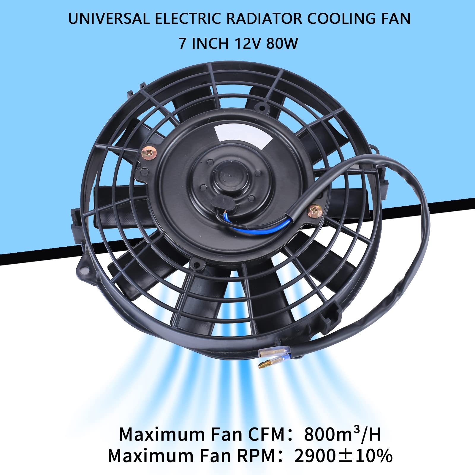 Fgjqefg 7 Inch Black Universal Slim Fan Push Pull Electric Radiator 12V 80W High Performance Cooling Fan Mount Kit Set Of 2