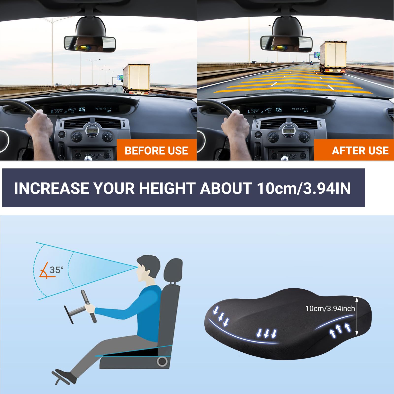 Adult Booster Car Seat Cushion, Wedge Memory Foam Pad For Driving Seat, Effectively Increase Height By 3.94 Inch, Car Travel Acc