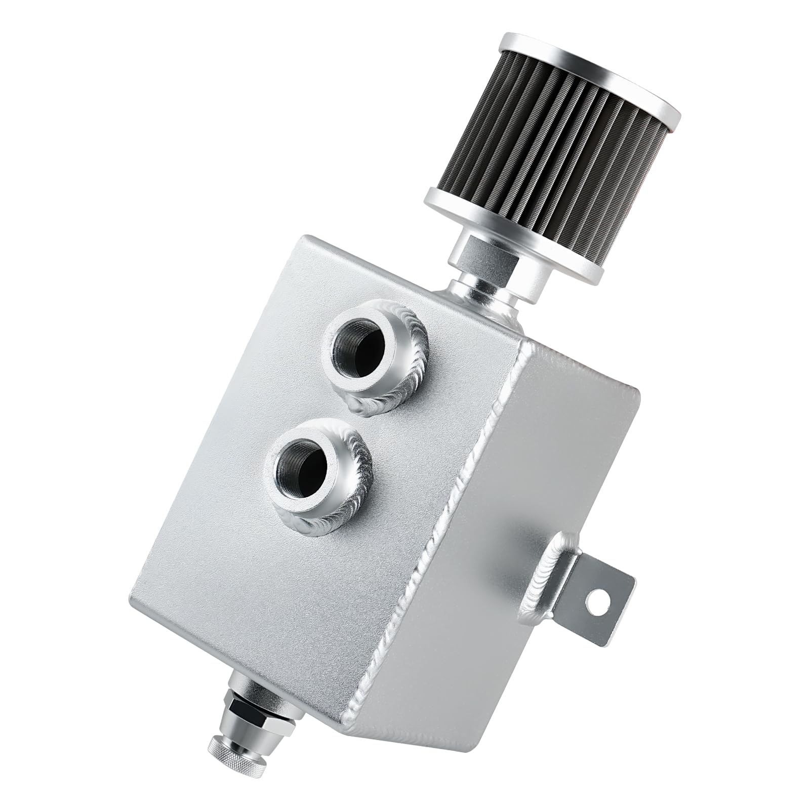 Jdmon 10An 2L Oil Catch Can, Universal Built-In Baffled Aluminum Oil Reservoir Separator Tank With Breather Filter, Mounting Bracket, Drain Valve, Adapters, Large Capacity Catch Can, Sliver