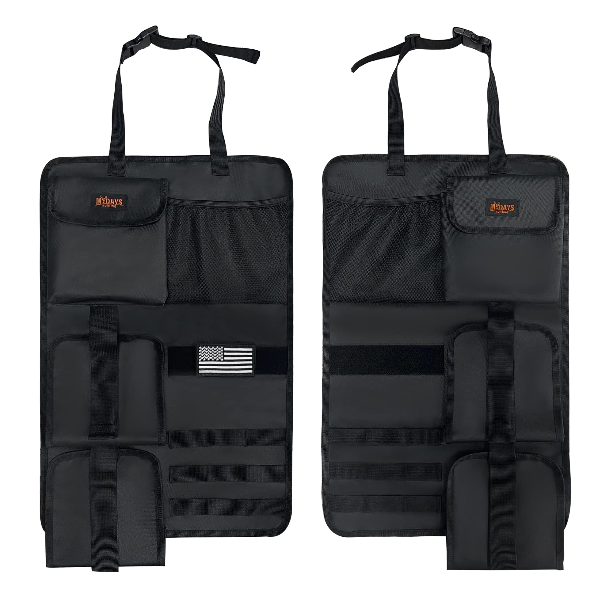 Mydays 2 Pack Tactical Seat Back Gun Rack, Camo Front Seat Gun Organizer With Molle Panel Vehicle Gun Holder For Hunting Rifles/Shotguns (Black)
