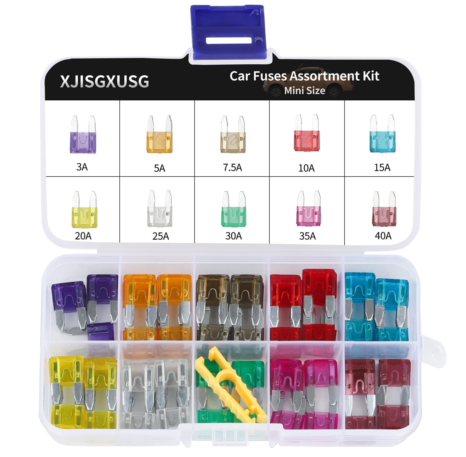 Xjlsgxusg 80 Pcs Mini Fuses Kit, Blade Fuse Assortment Kit(3A/5A/7.5A/10A/15A/20A/25A/30A/35A/40A) (With Puller Tool) For Car, M
