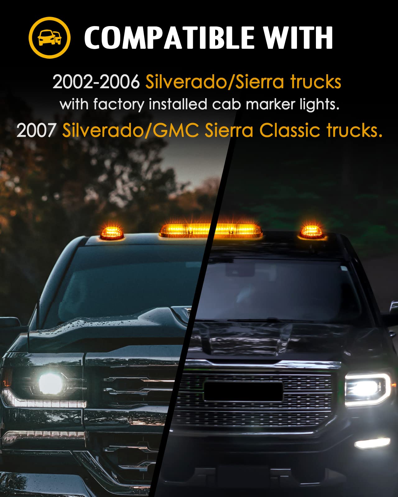 Partsam 3Pcs 30Led Cab Marker Roof Running Lights Assembly Compatible With Silverado/Sierra 1500 1500Hd 2500 2500Hd 3500 2002-20