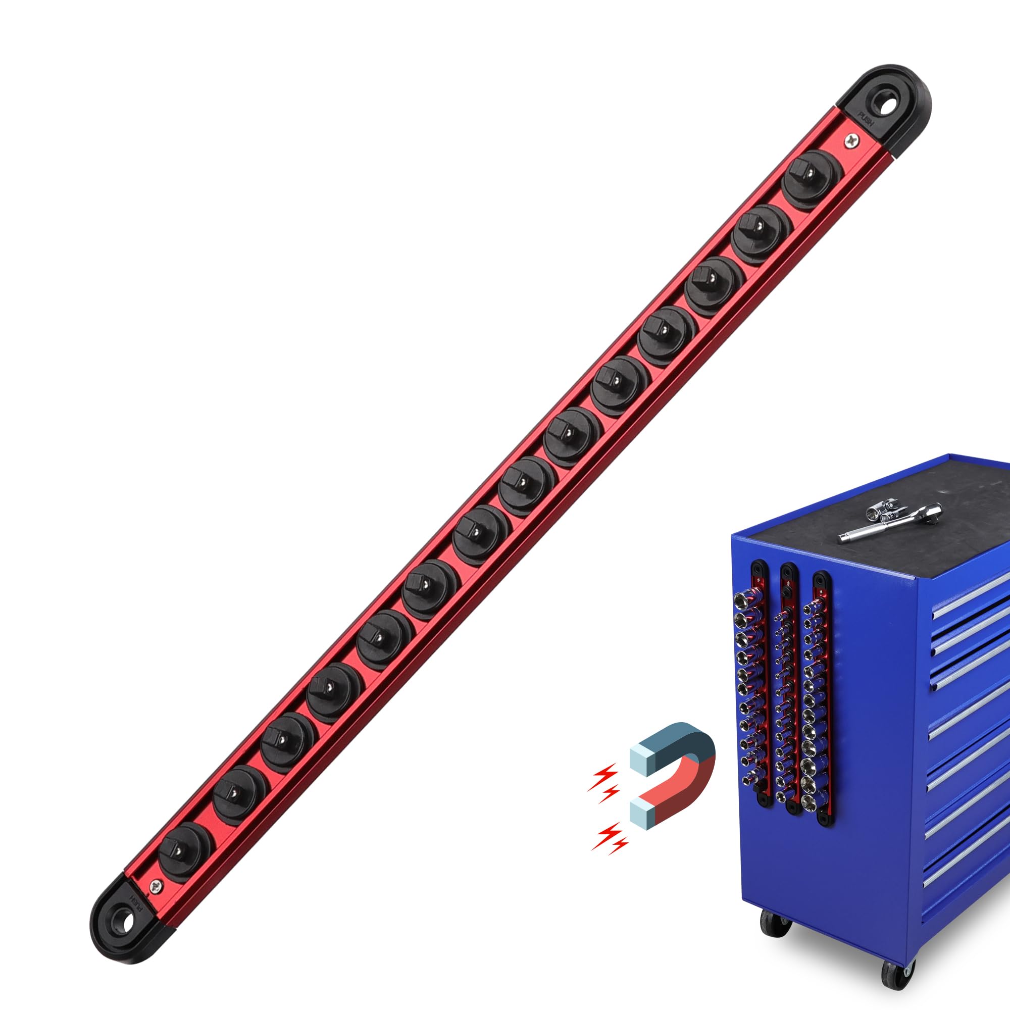 Magnetic Socket Holder Organizer Set: 1/4 Detachable Socket Trays Socket Organizer For Tool Box Drawer Holds 14-Piece Standard S