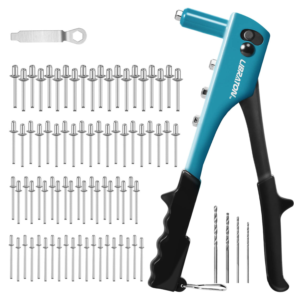 Libraton Rivet Gun, Rivet Gun Kit, Pop Rivet Gun, 80Pcs Metal Rivets And 4 Drill Bits, Heavy Duty Hand Riveter, Rivet Gun Tool For Metal, Automotive, Blind Rivets 3/32 1/8 5/32 3/16