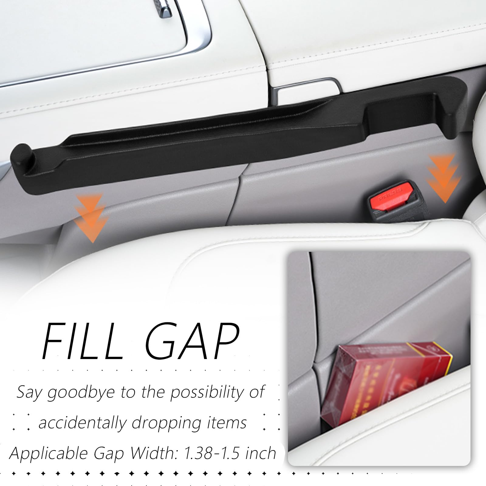 2PCS Car Seat Gap Filler Organizer with Side Hooks + Grooves,3 in 1 Car Seat Side Gap Filler for Filling Crevices and Storing It