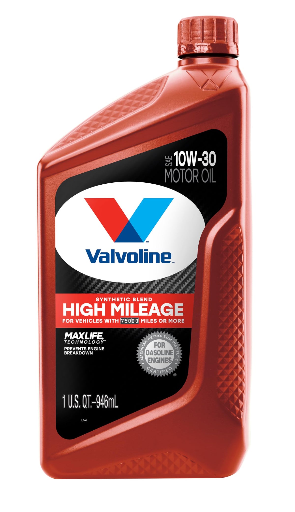 Valvoline High Mileage With Maxlife Technology 10W-30 Synthetic Blend Motor Oil 1 Qt