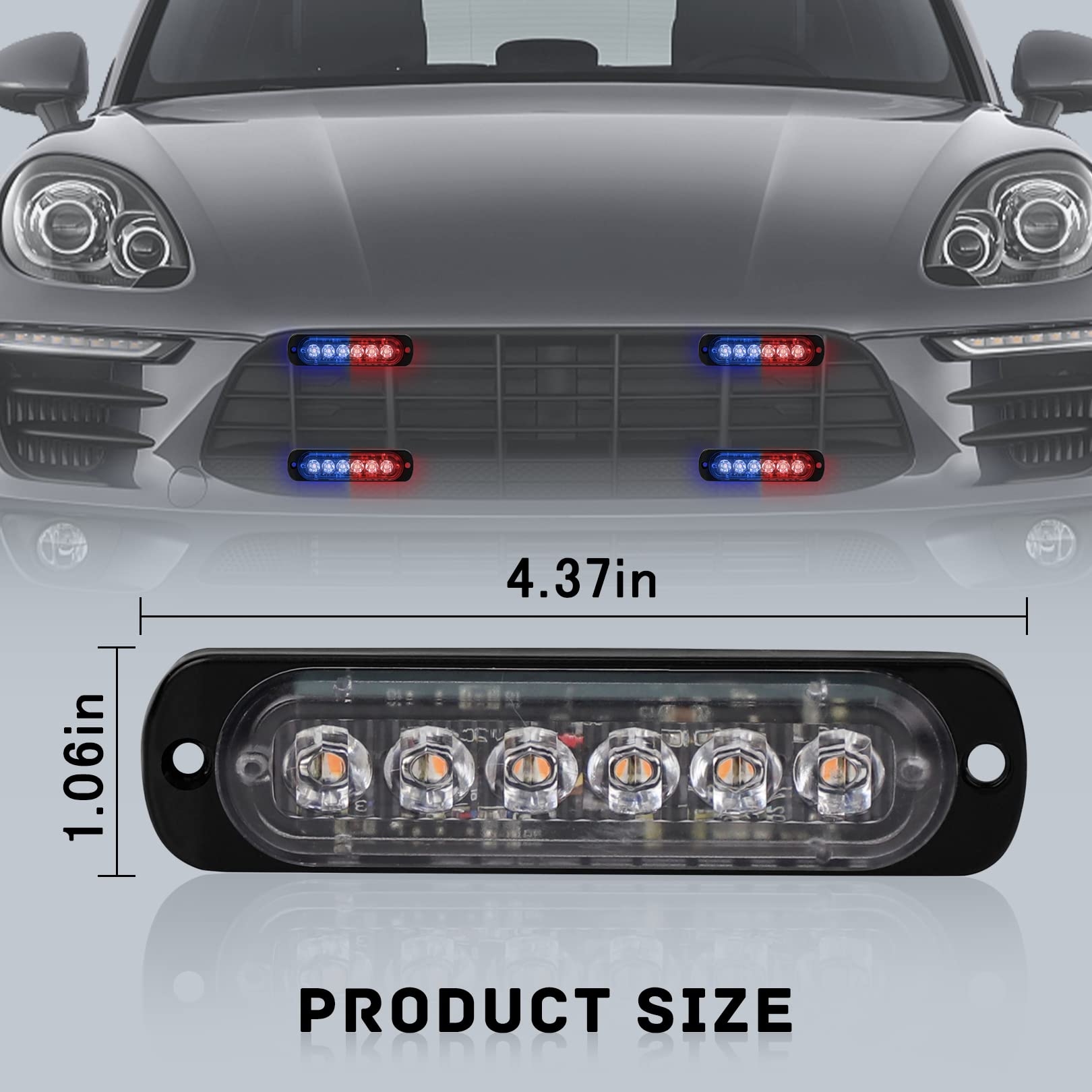4-Pack 6 Led Strobe Lights Vehicles Trucks Emergency Strobe Lights Kit 12V -24V Warning Hazard Flash Strobe Lights Bar Grill Gri
