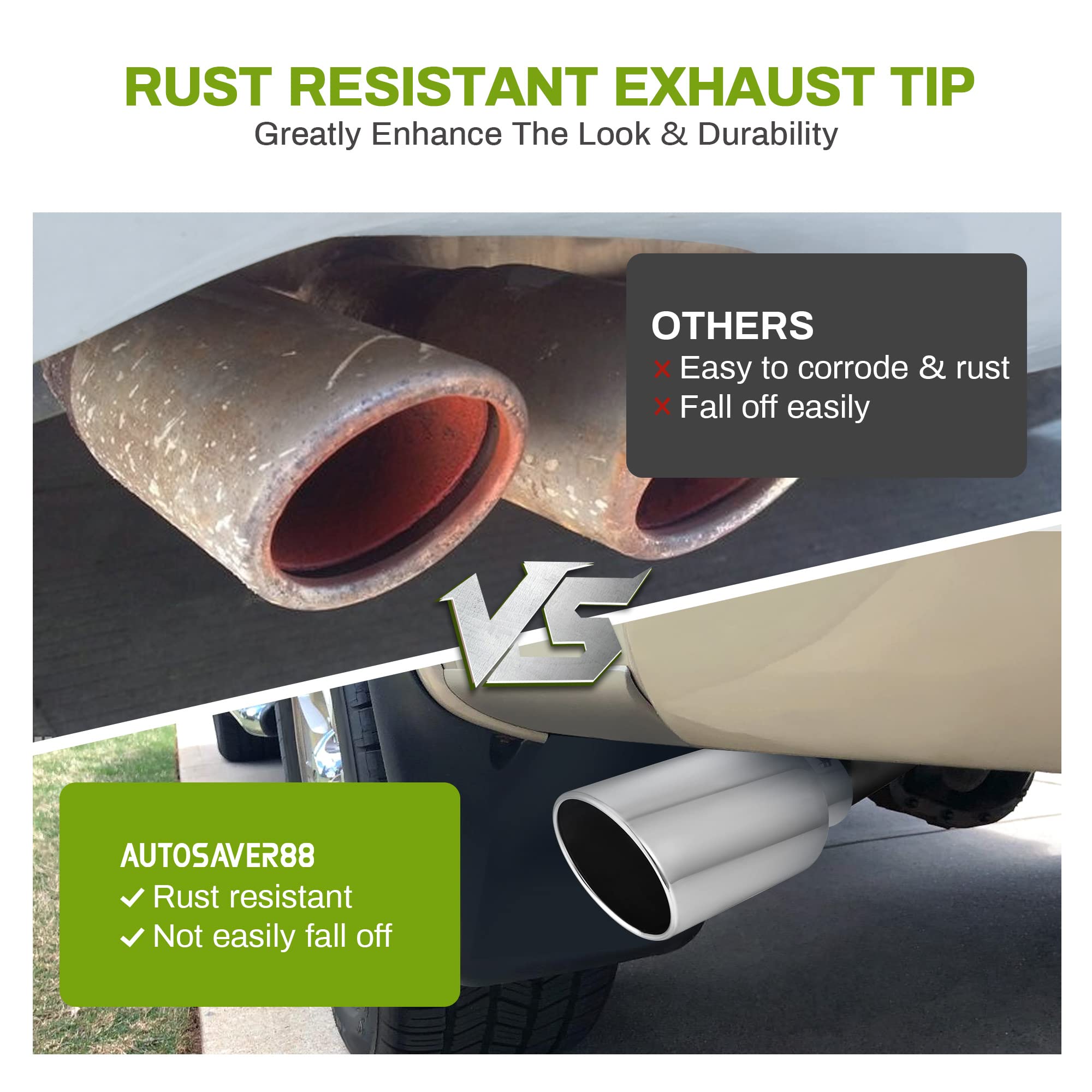 Autosaver88 Chrome Exhaust Tip 4 Inch Inlet, 4'' Inlet 7'' Outlet 15'' Overall Length Stainless Steel Diesel Exhaust Tail Tip Fo