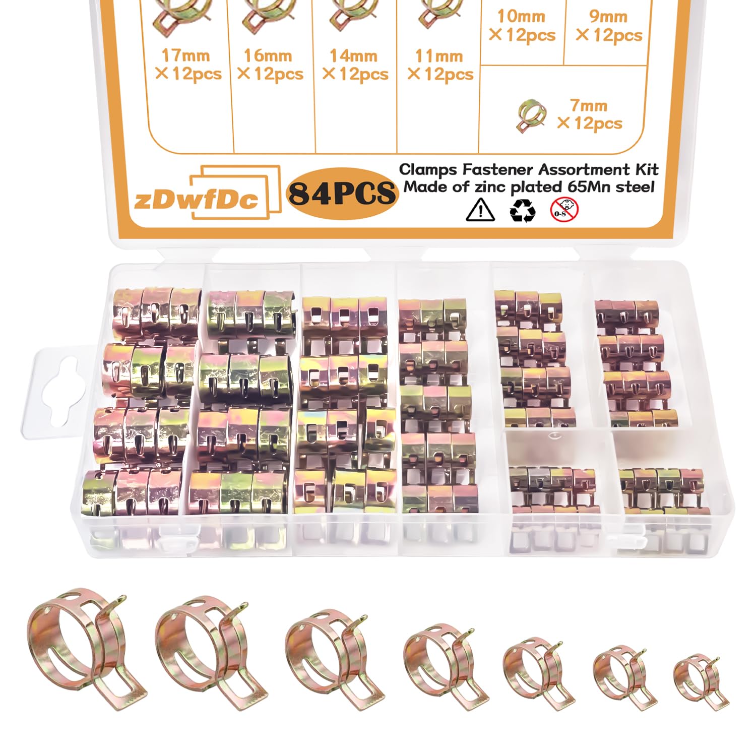 84PCS 7-17mm Fuel Line Hose Clamps Spring Clamp Silicone Vacuum Wire Air Pipe & Bushing Automotive Replacement Fastener Selectio