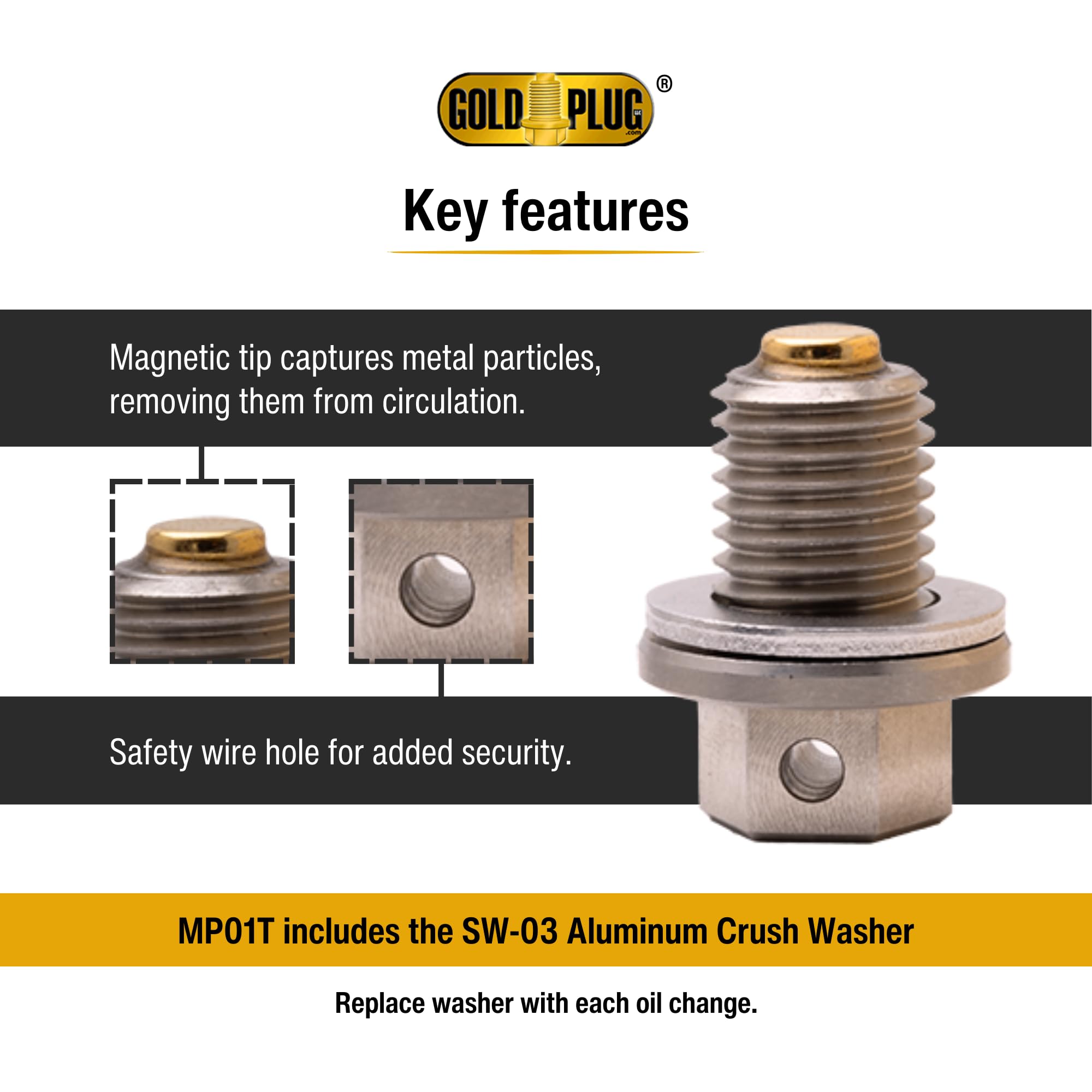 Goldplug Mp-01T M12X1.5, Made In Usa, Reduced Hex Head - Stainless Steel Magnetic Drain Plug - Honda, Uses Extra Washers Sw-03
