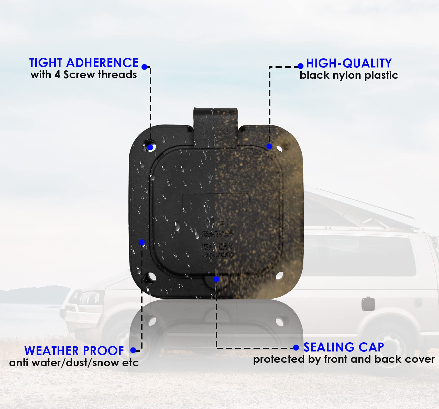 15 Amp Inlet, Shore Power Flanged Receptacle, 15A 125V Recessed Male Outlet, NEMA 5-15 AC Port Plug with Waterproof Covers, Exte