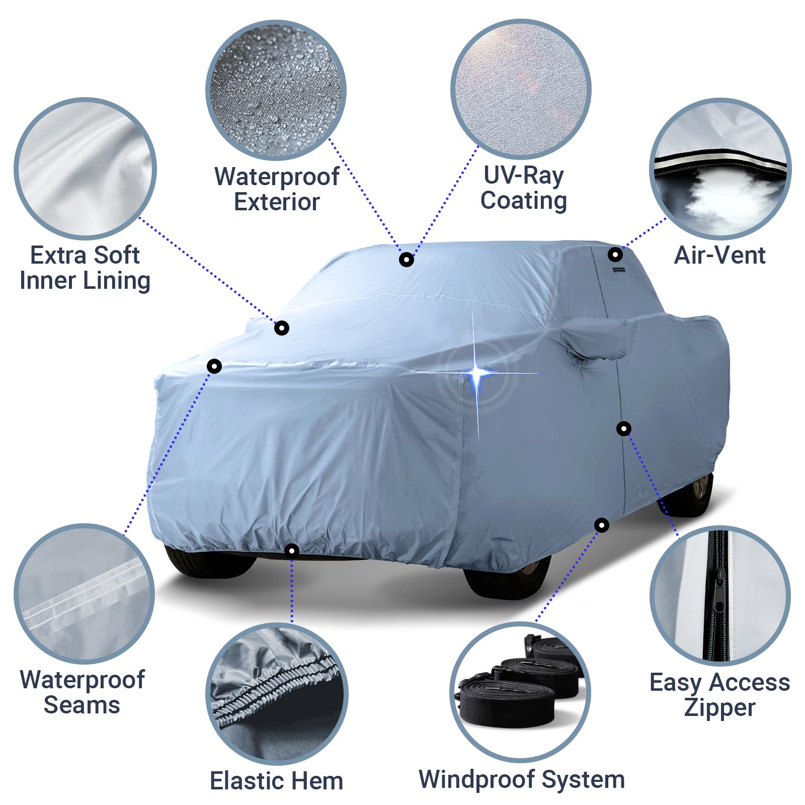 iCarCover 30-Layer Premium Truck Car Cover Waterproof All Weather | Rain Snow UV Sun Protection Full Car Covers | F-250 Super Du