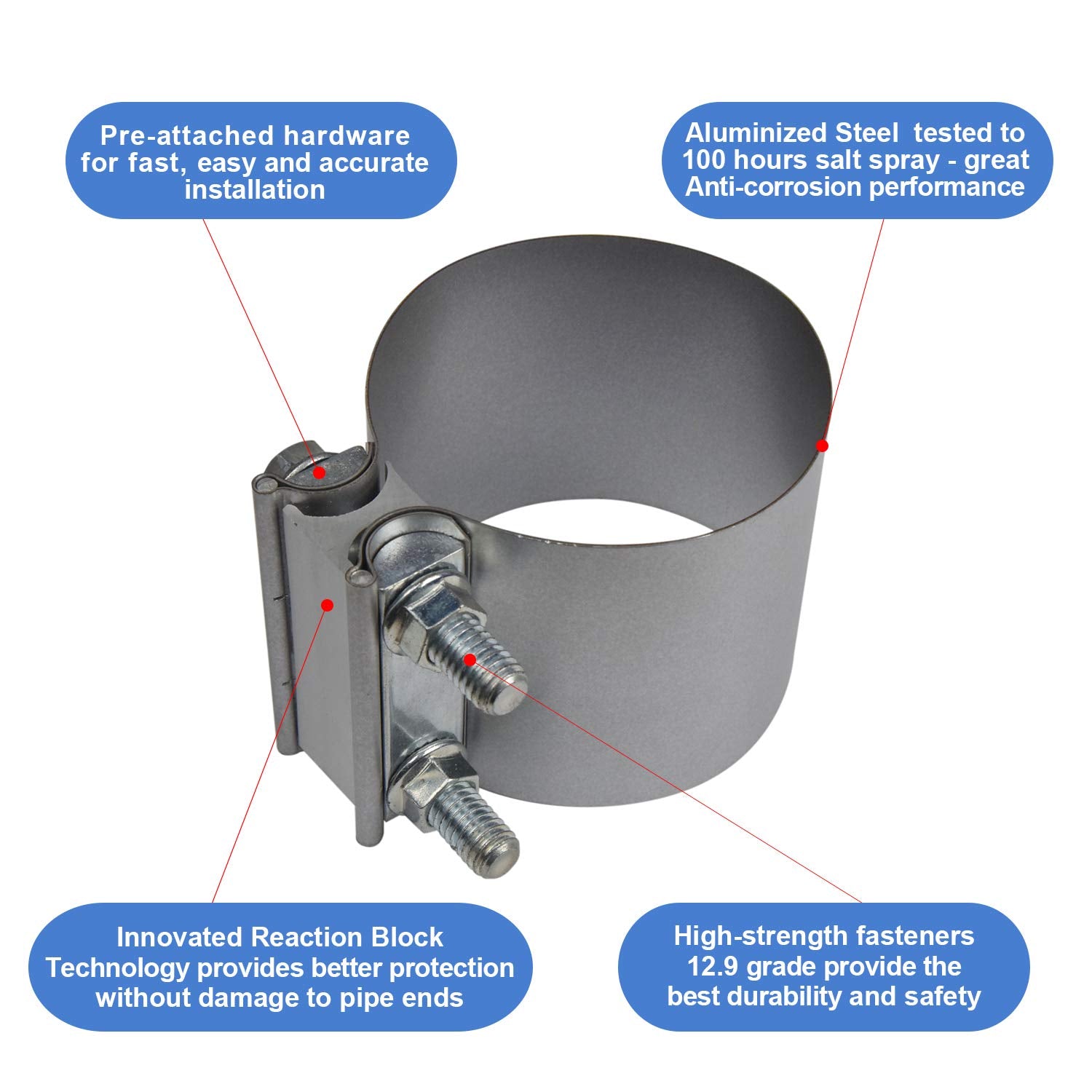 Roadformer 2.5'' Butt Joint Exhaust Band Clamp - Aluminized Steel for 2.5'' OD Exhaust Pipe, Muffler, Elbow and Exhaust Tubing C