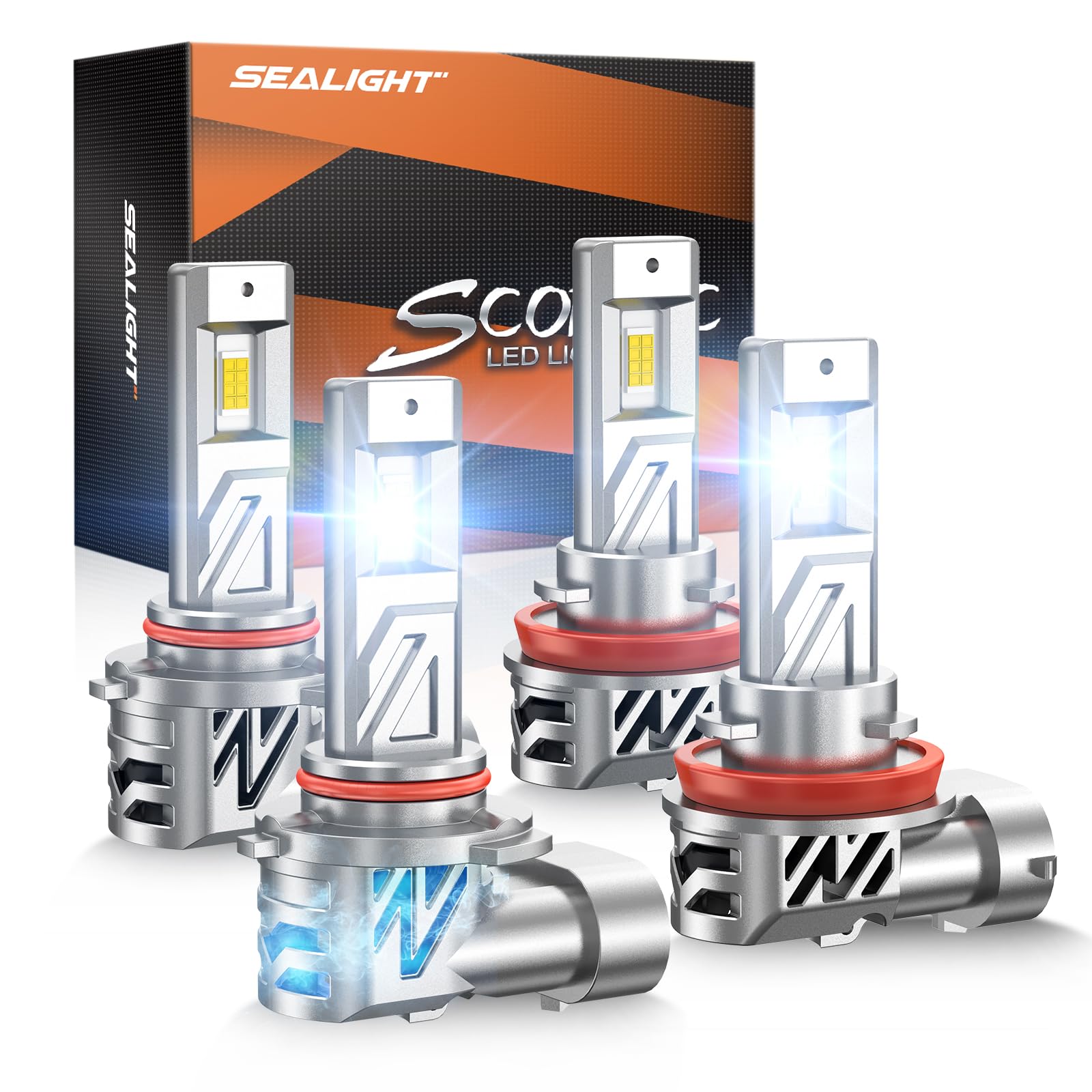 Sealight ????????+?????? ?????????? Combo, 64,000Lm 700% Super Brighter, 1:1 Real Size, 6500K Cool White Fog Light Bulbs For Car