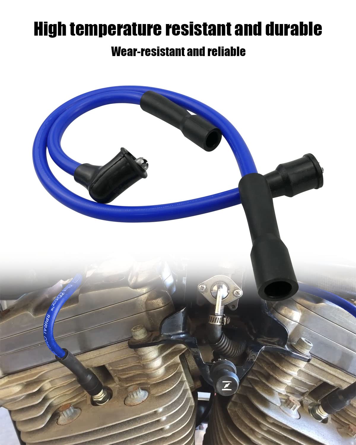 Tikscience 10Mm Spark Plug Wire Fits For Harley Davidson Sportster 883 1200 Xl 1986-2003, 2104-0143 - Blue Silicone
