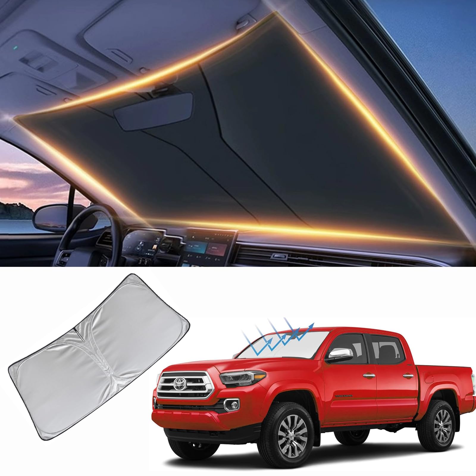Windshield Sun Shade For Toyota Tacoma Front Window Shades Cover For 2016-2025 Tacoma Windshield Sun Visor Protector Car Accesso