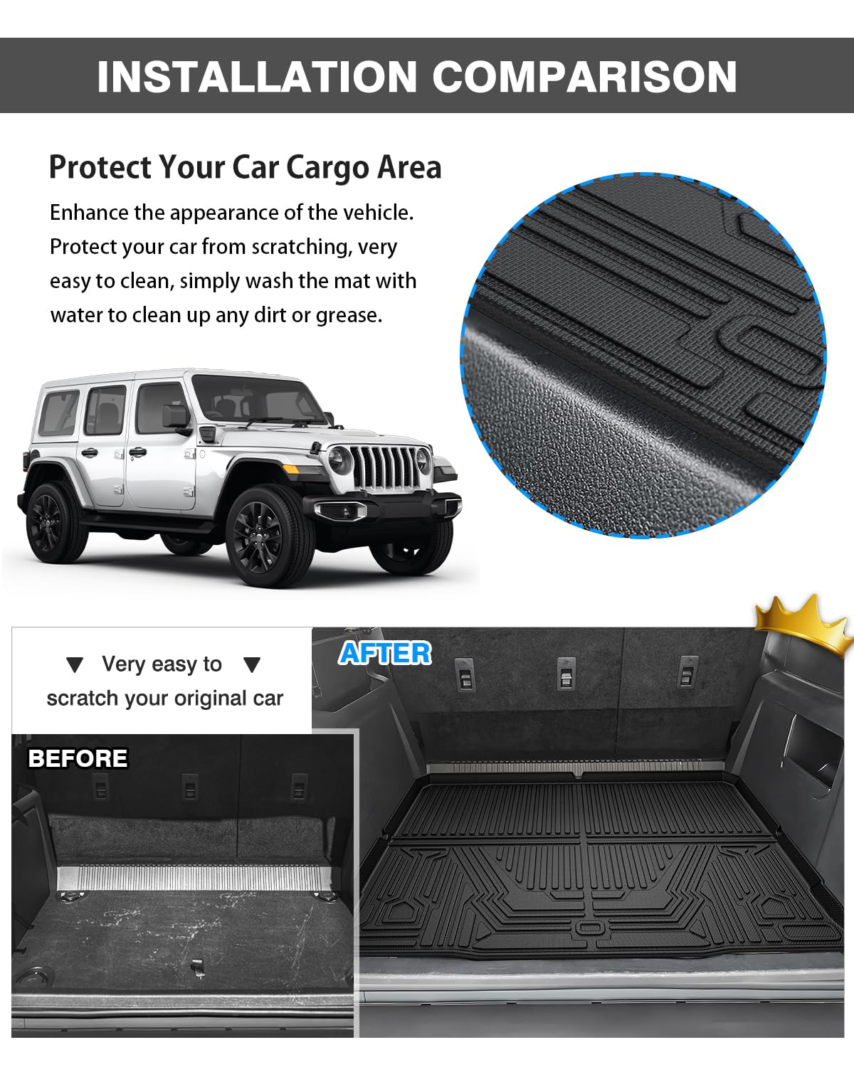 Powerty Floor Mats & Cargo Liner For 2021-2025 Jeep Wrangler 4Xe 4 Door Accessories Floor Mats 2 Row Liner Set All Weather Tpe 3