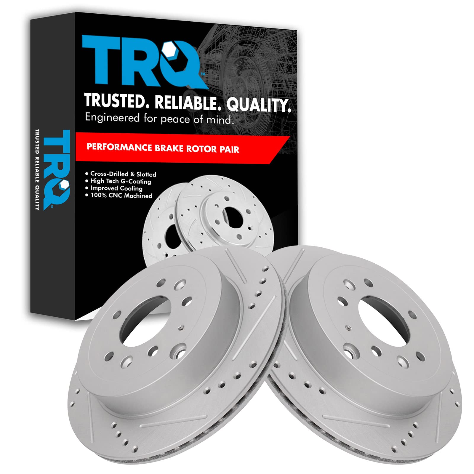 Trq Rear Performance Brake Rotors Set Vented Premium G-Coated Cross Drilled & Slotted Compatible With 2007-2012 Mazda Cx-7
