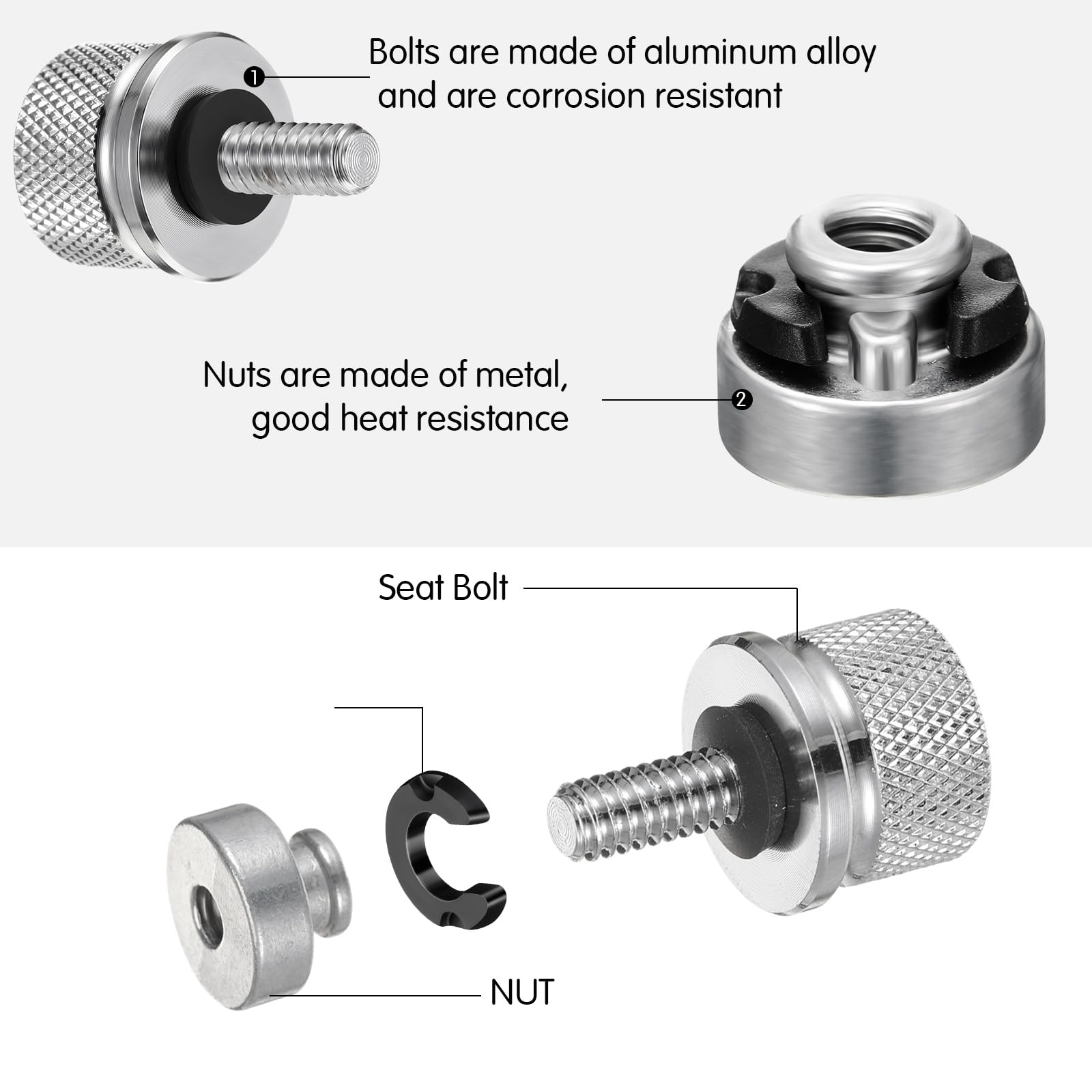 Therwen 8 Pcs Seat Bolt Screw Nut Kit Fender Seat Nut Kit 1/4-20 Thread Compatible With Harley-Davidson Sportster, Compatible With Softail Touring Dyna (Silver)