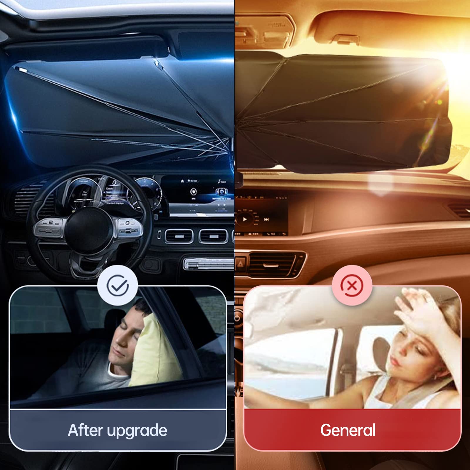 Car Windshield Sun Shade Umbrella, Upgraded Car Windshield Cover Sunshade 360 Rotation Bendable Shaft, Uv Block For Car Front Wi
