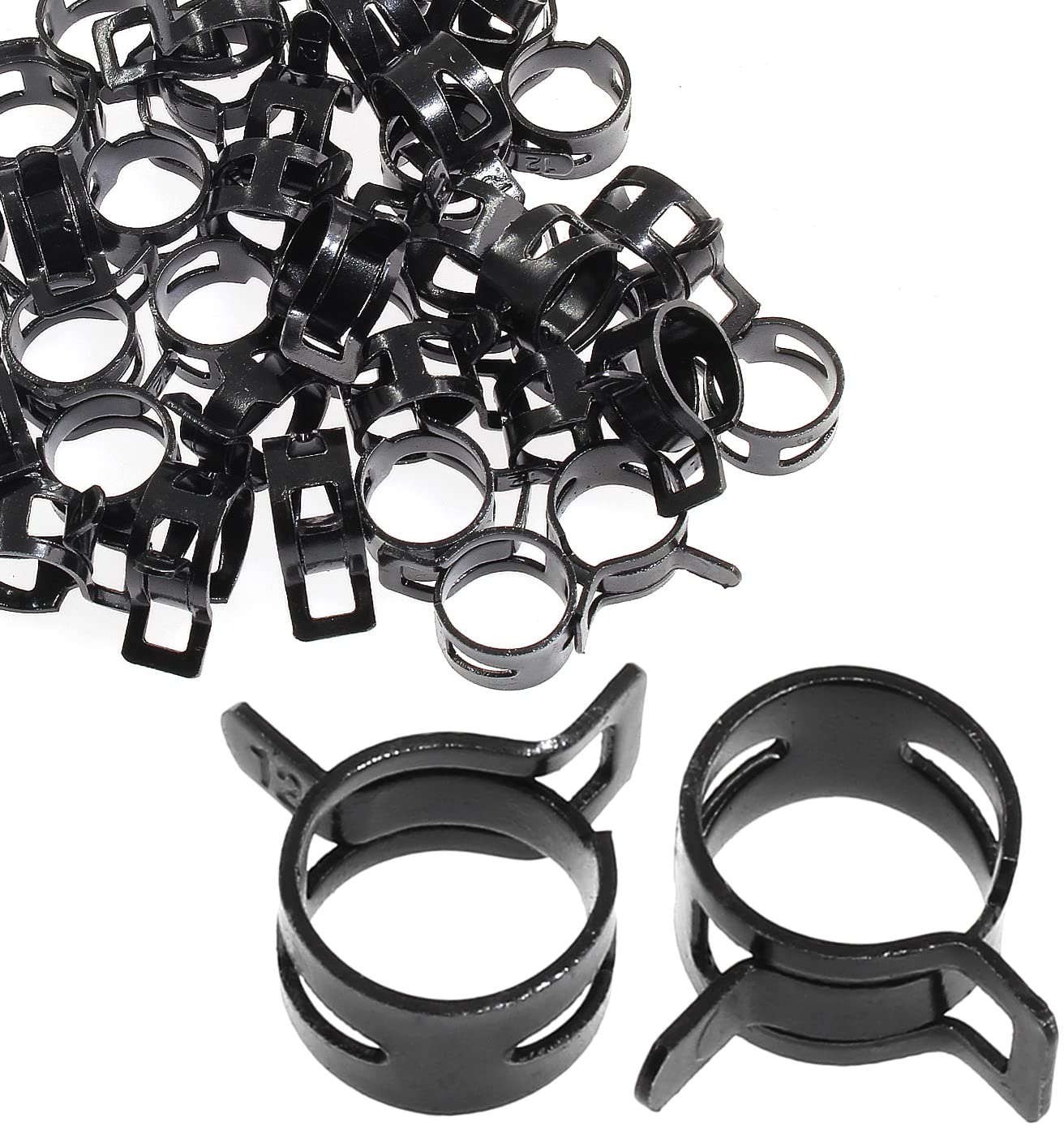 Rierdge 40Pcs 1/2'' Id Spring Band Type Clamps, Fuel Hose Clamps Fasteners, Black Spring Hose Clip For Fuel Hose Line Water Pipe