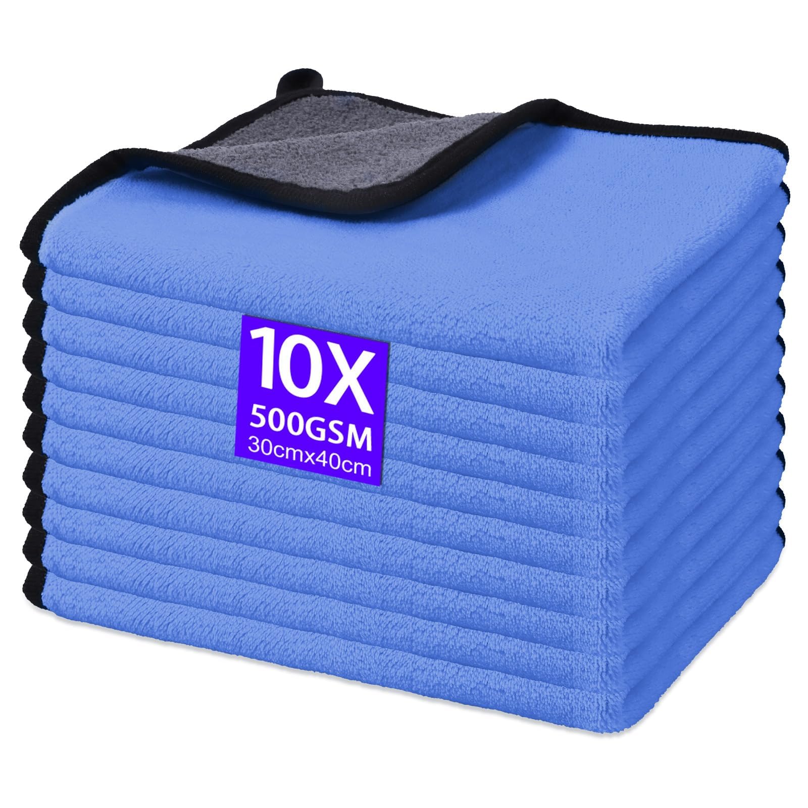 Gucass Pack of 10 Microfibre Car Cloths, 30 x 40 cm, Cleaning Cloths, Car Drying Cloth, 500 GSM Polishing Cloths, Car Care, Extr