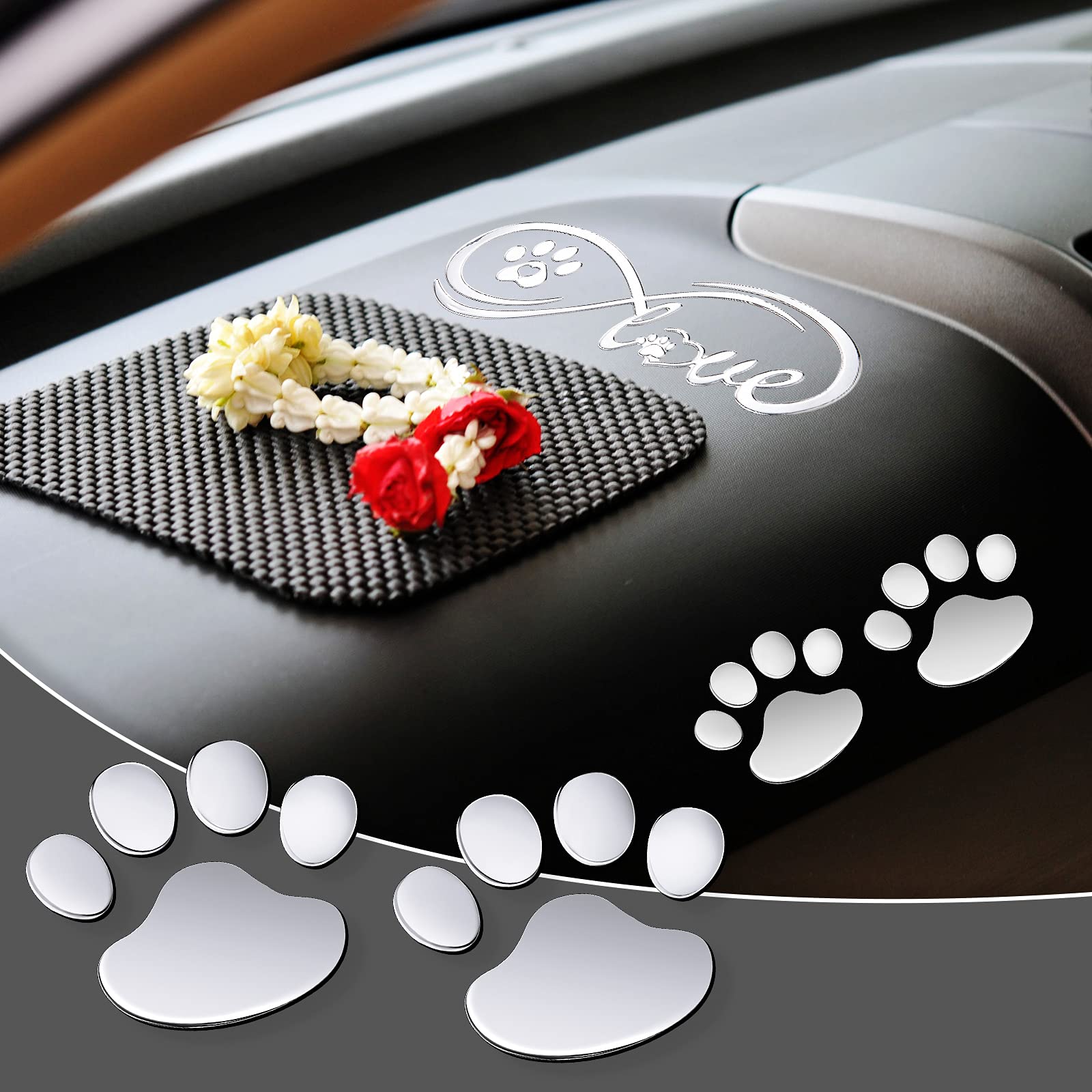 10 Pcs 3D Paw Print Car Decals Window Decal Heart Paw Car Sticker Dog Footprint Self Adhesive Car Decoration Bumper Window Lapto