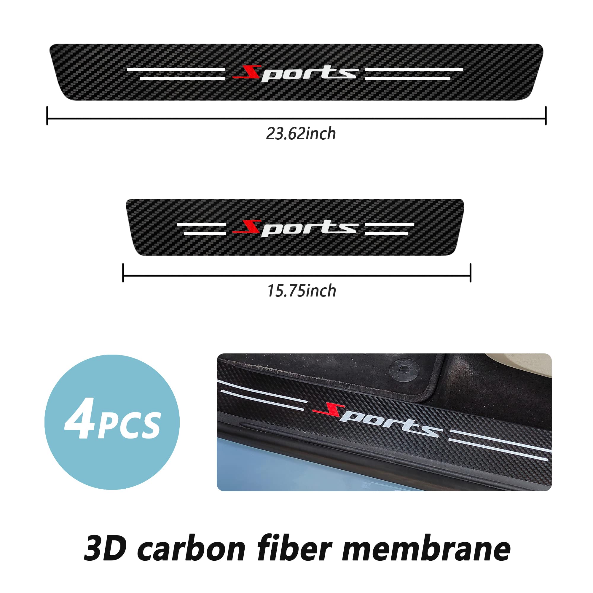 4Pcs Car Door Sill Protector,Carbon Fiber Sport Threshold Anti-Scratch Sticker Door Edge Protection Decorate,Interior Accessories Self-Adhesive Anti-Scratch Waterpoor (White-Sport)