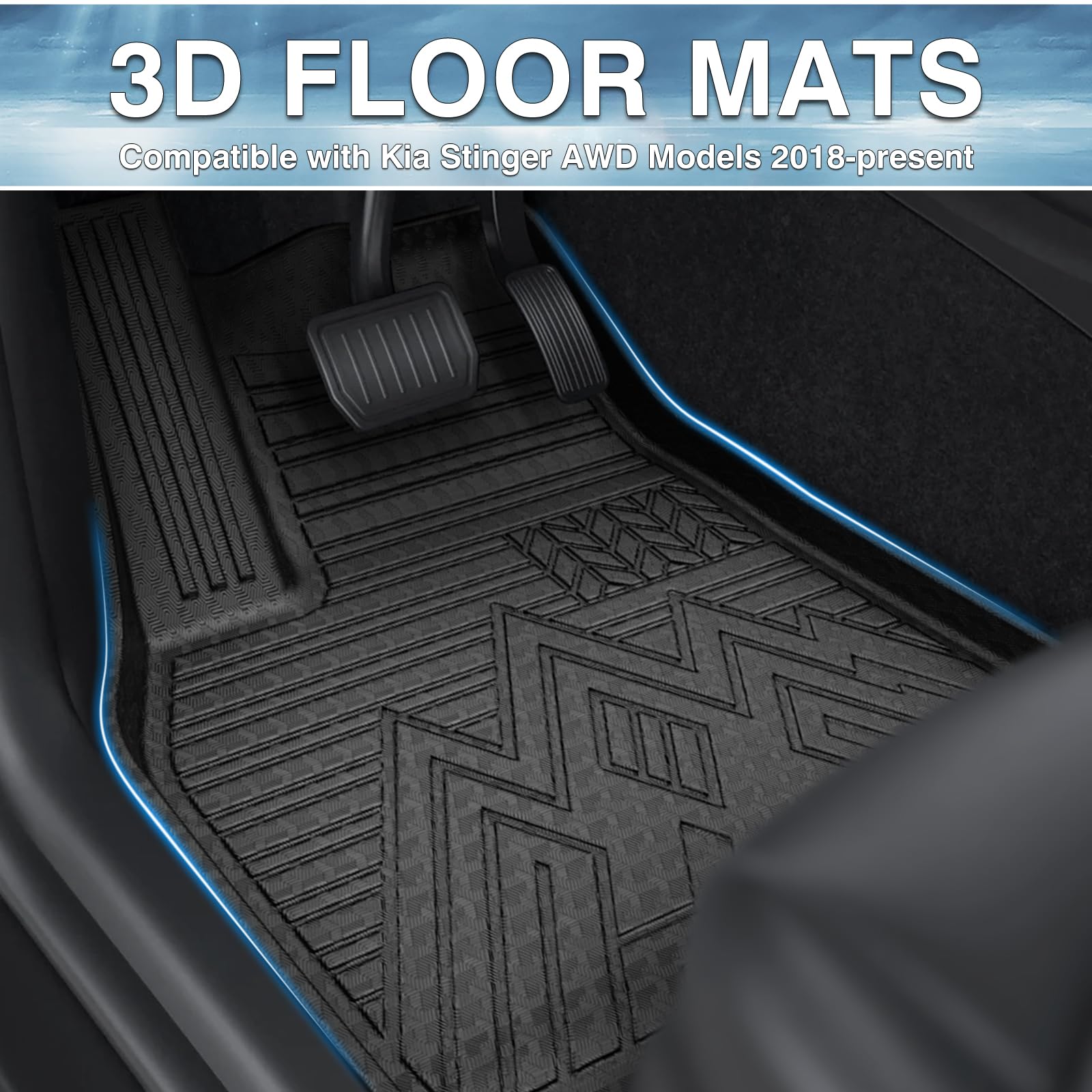 Mixsuper Floor Mats for Kia Stinger 2018 2019 2020-2024 (AWD Models) All Weather Floor Liners 1st & 2nd Row Set Black