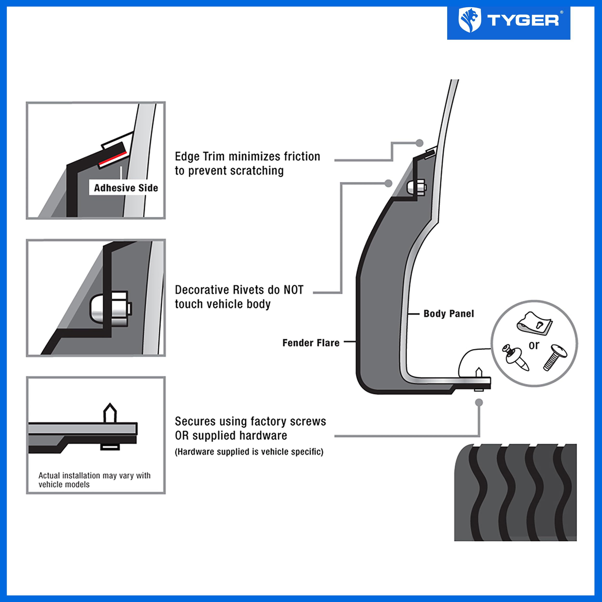 Tyger Auto Fender Flares Compatible with 2014-2018 Chevy Silverado 1500 5.8' Bed, Smooth Textured Paintable Bolt-Riveted Style 4