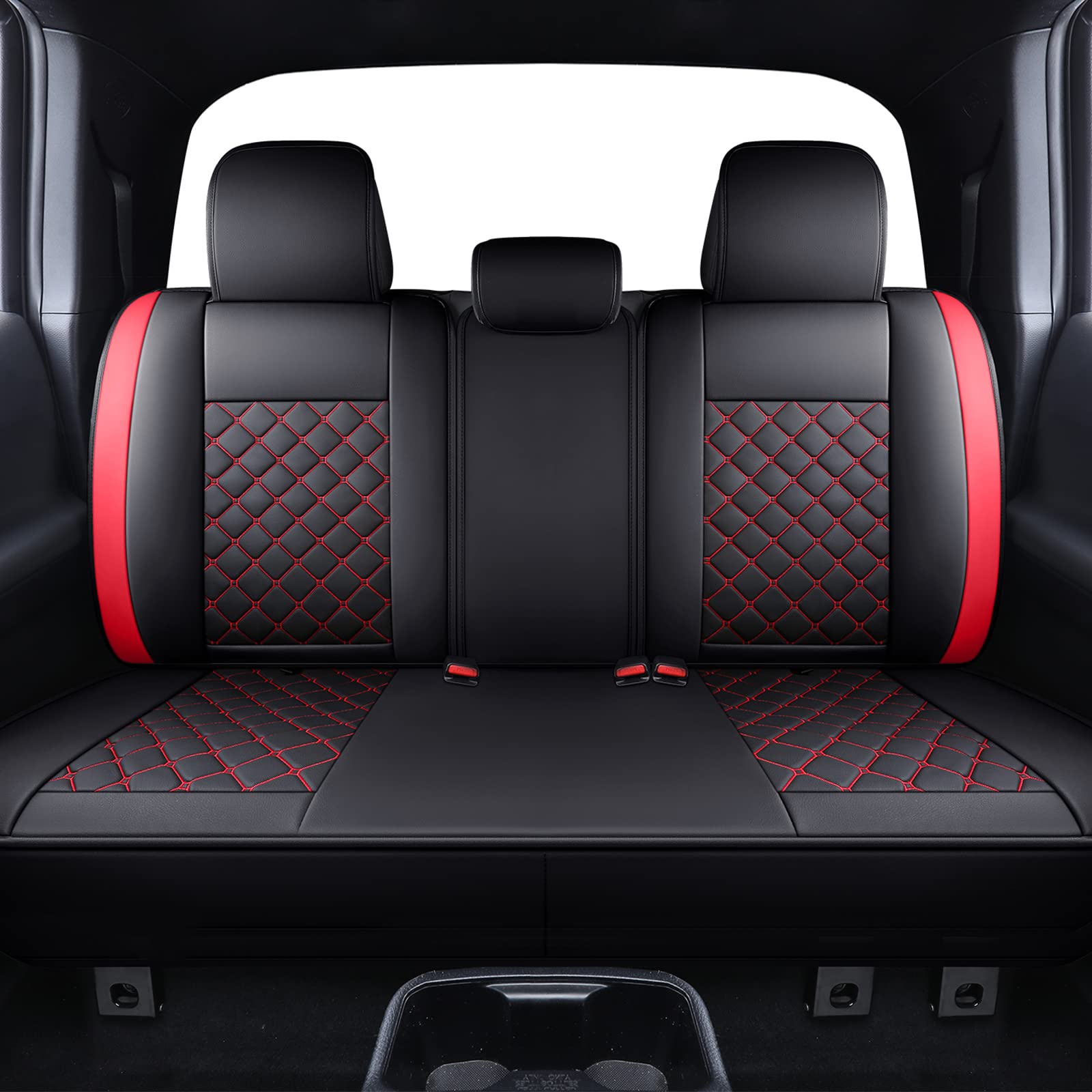 Tomatoman Tacoma Seat Covers Customized For 2005-2024 Sport Extended Access Cab Pickup Truck, Waterproof Faux Leather Car Cushions(Rear Seat, Black-Red)