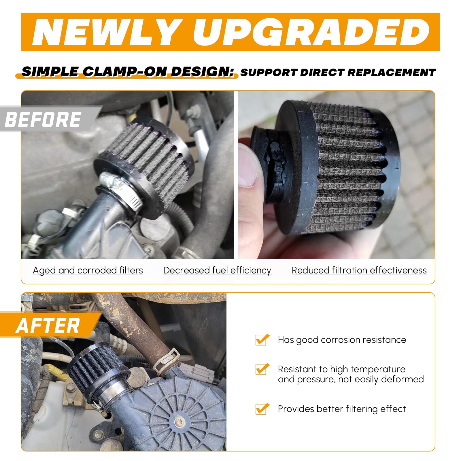 Ptnhz Universal Black Neck 1.5'' 38Mm Car High Flow Cold Air Intake Air Filter Power Intake Air Inlet System Air Cleaner