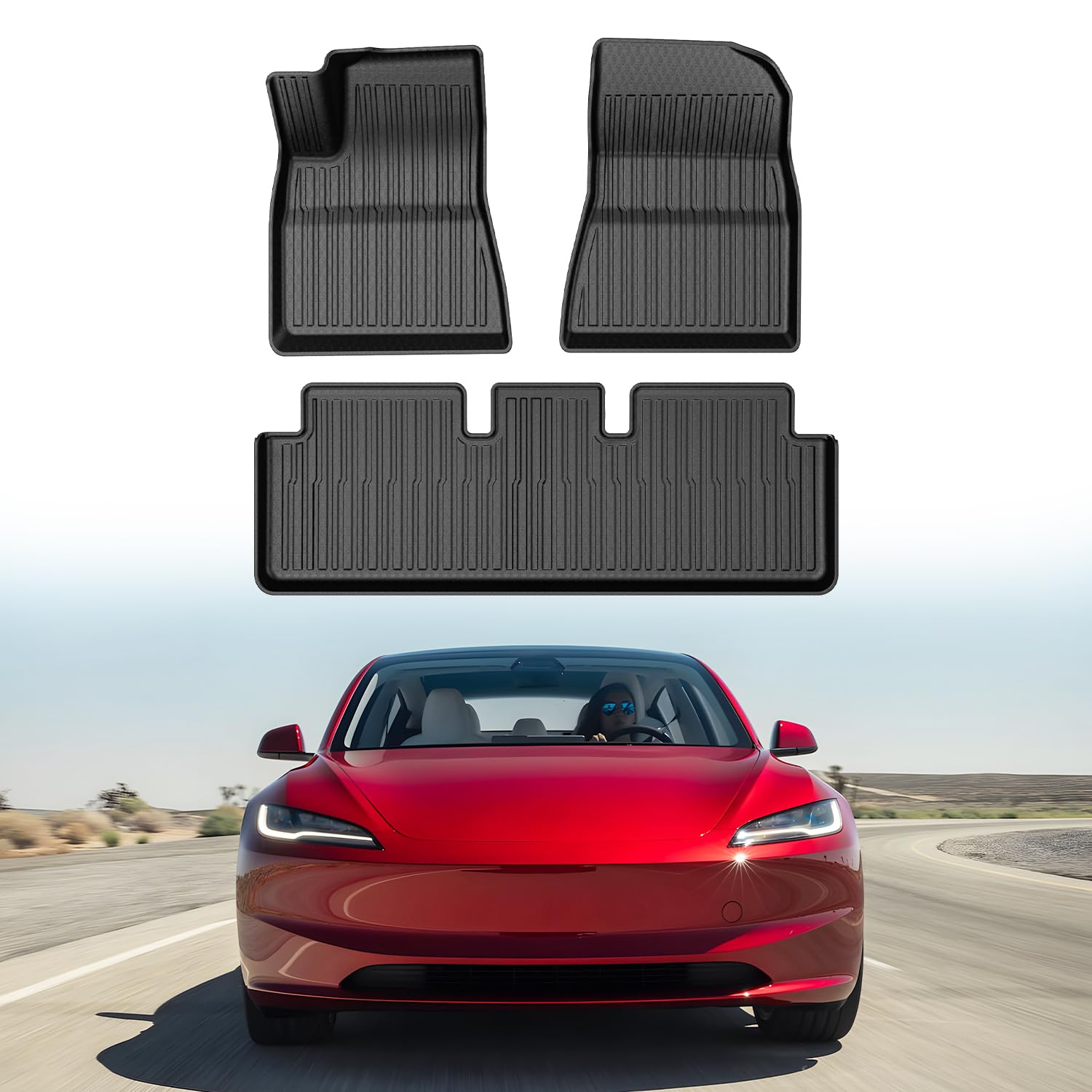 Mixsuper Floor Mats for 2024 2025 2026 Tesla Model 3 Highland, All Weather Floor Liners Custom Fit Waterproof Anti-Slip Durable 