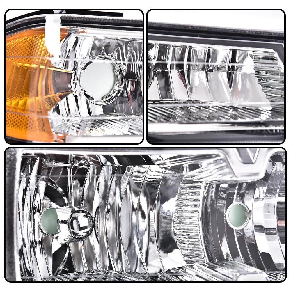 Cheda Headlights Compatible With 2004-2012 Gmc Canyon/Chevy Colorado Headlights Assembly Bumper Lights 4Pcs(Clear Lens Chrome Ho
