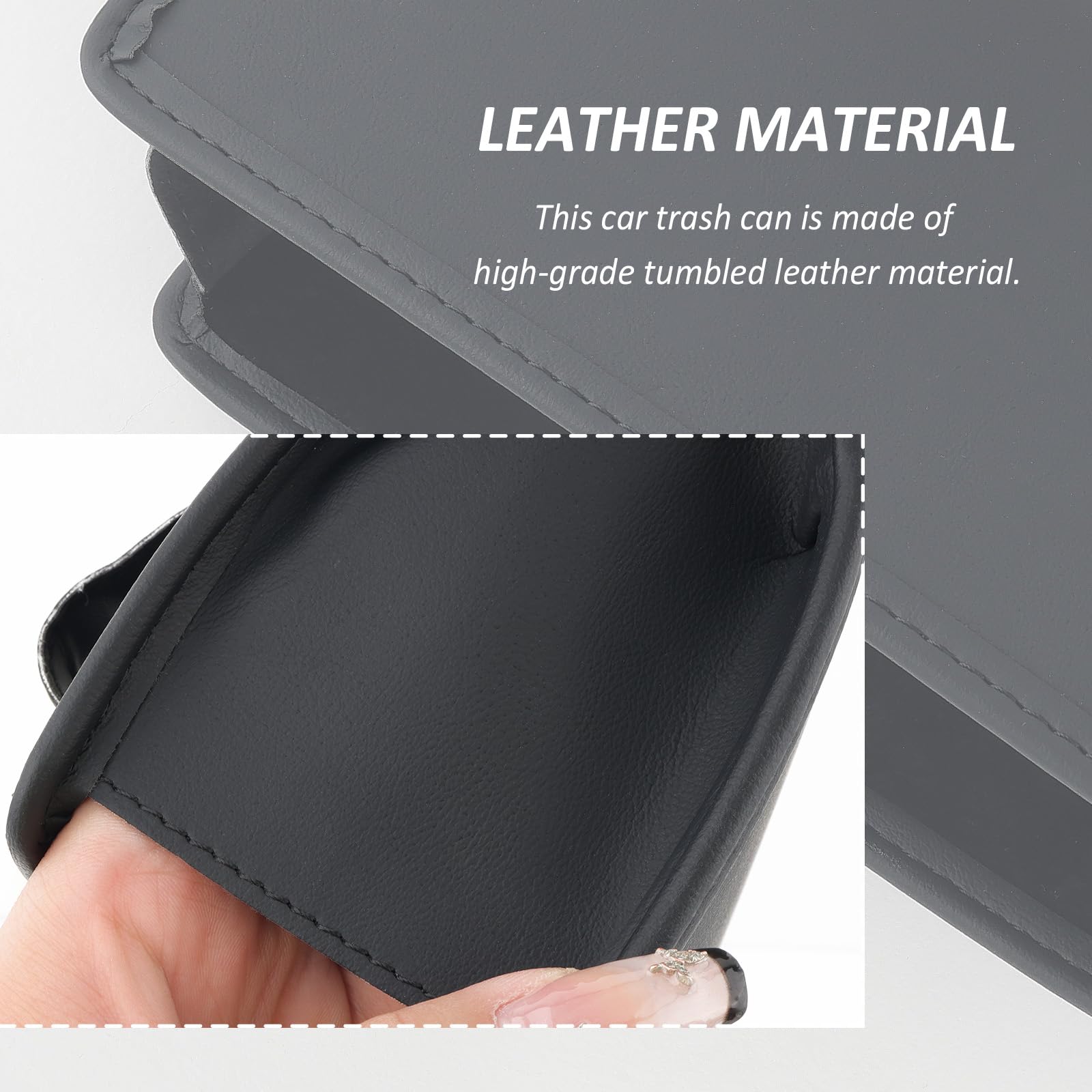 Hanging Car Trash Can,Waterproof Leather Car Trash Bin with One Roll Car Trash Bag,Multifunctional Foldable Car Garbage Can Car