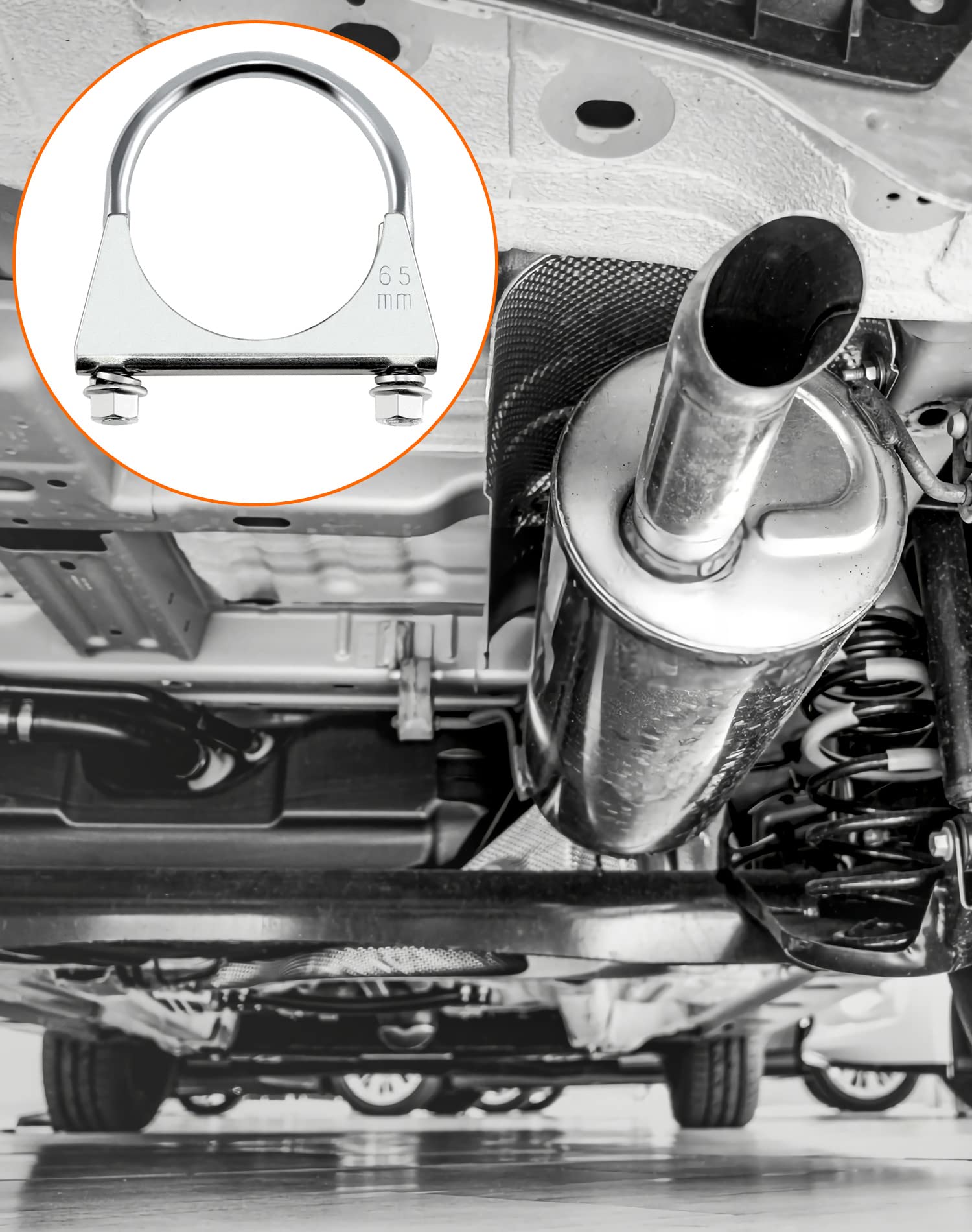 QWORK Stainless Steel U-Bolt Muffler/Exhaust Clamp, 2.5 Diameter, 4 Pack - Durable Exhaust Hook for Secure Installation