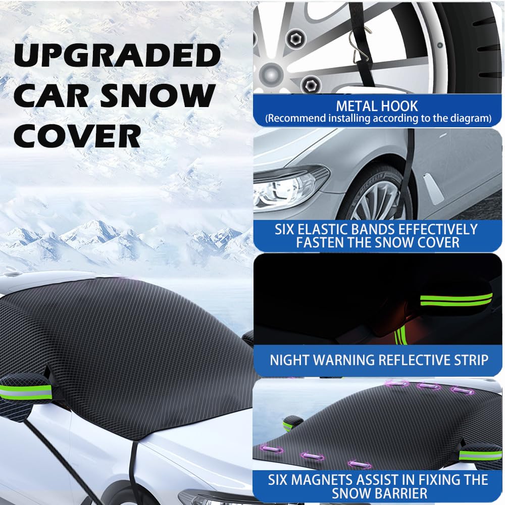 Large Car Windshield Cover for Ice and Snow,Automotive Windshield Snow Covers with Side Window & Rearview Mirror Protector,Winte