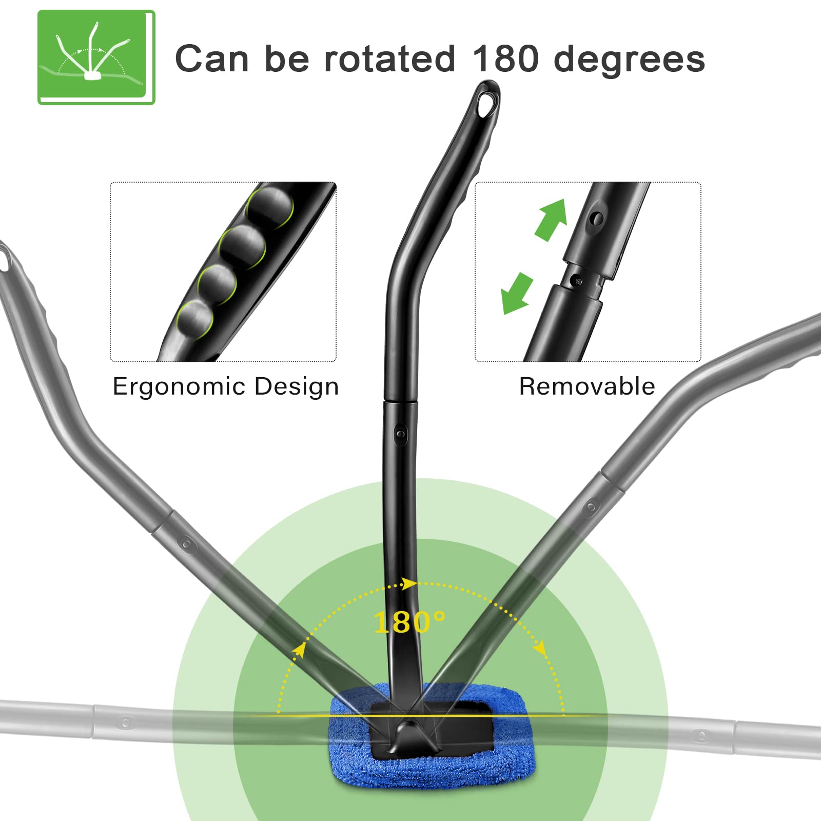 2 Pack Windshield Cleaning Tool Windshield Cleaning Wand Auto Window Cleaner With Detachable Handle, 8 Pieces Reusable Cloth Pad