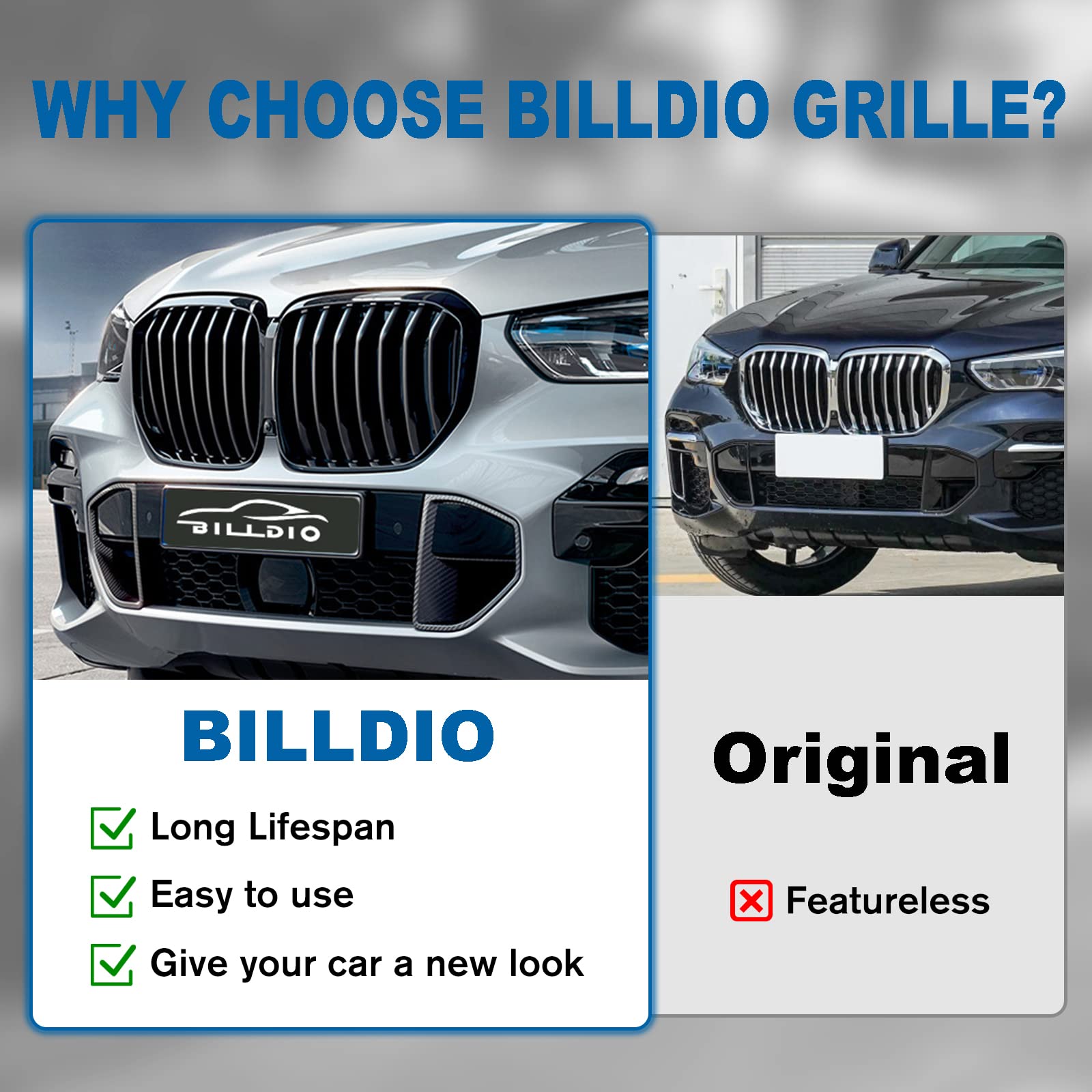 BILLDIO Front Grille Grill Single slats Compatible with 2019 2020 2021 2022 2023 X5 G05(Glossy Black Kidney Grill)