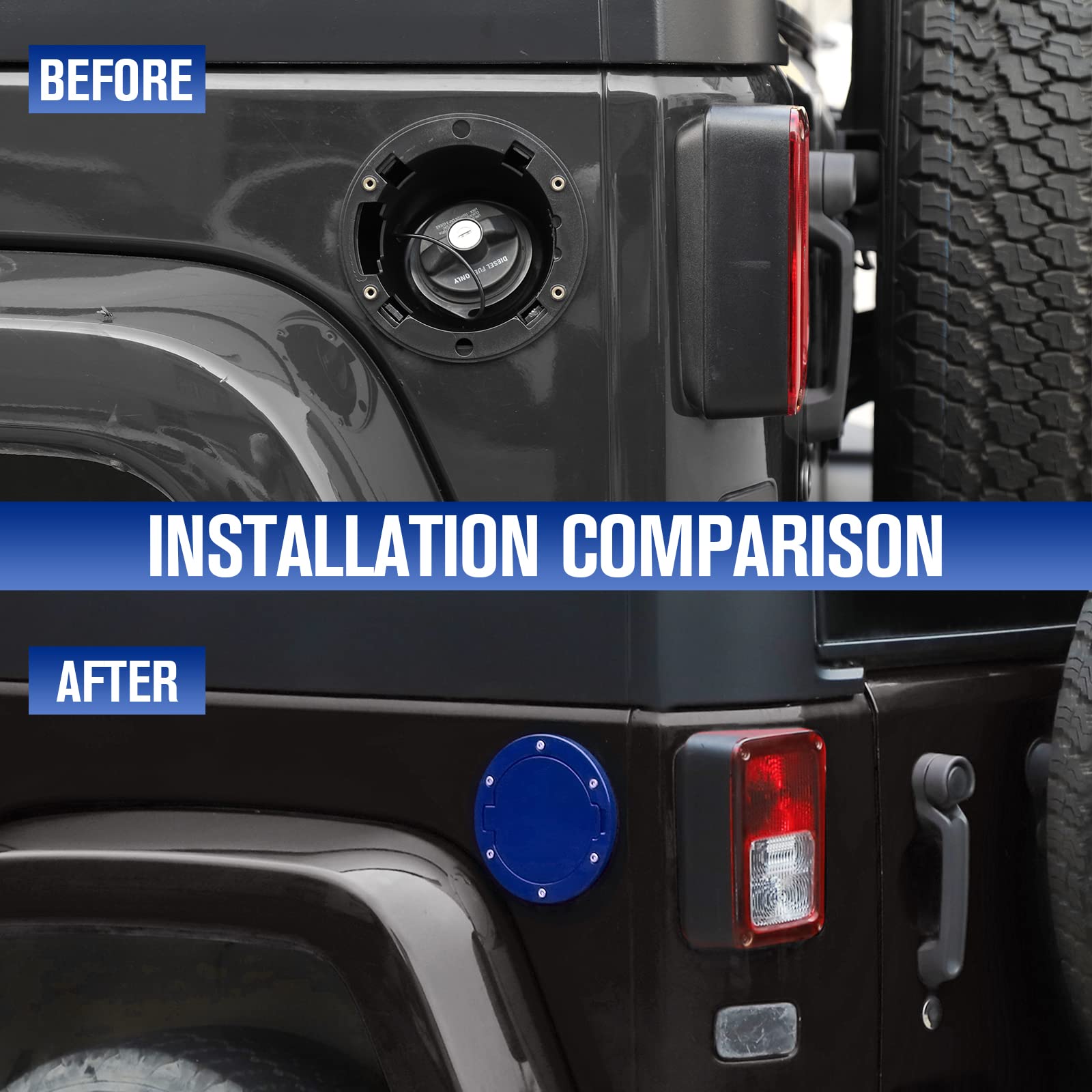 Jecar Jk Fuel Filler Cover Gas Cap Aluminum Alloy Gas Tank Door Exterior Accessories For Jeep Wrangler 2007-2018 Jk Jku, Blue