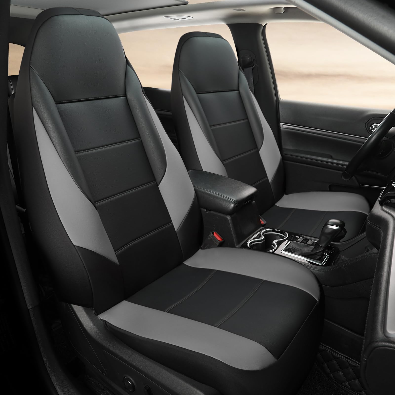 GIANT PANDA Front Car Seat Cover for Jeep Wrangler TJ (1997-2006),Leather Bucket Seat Covers Custom Fit Jeep Accessories (Grey+B