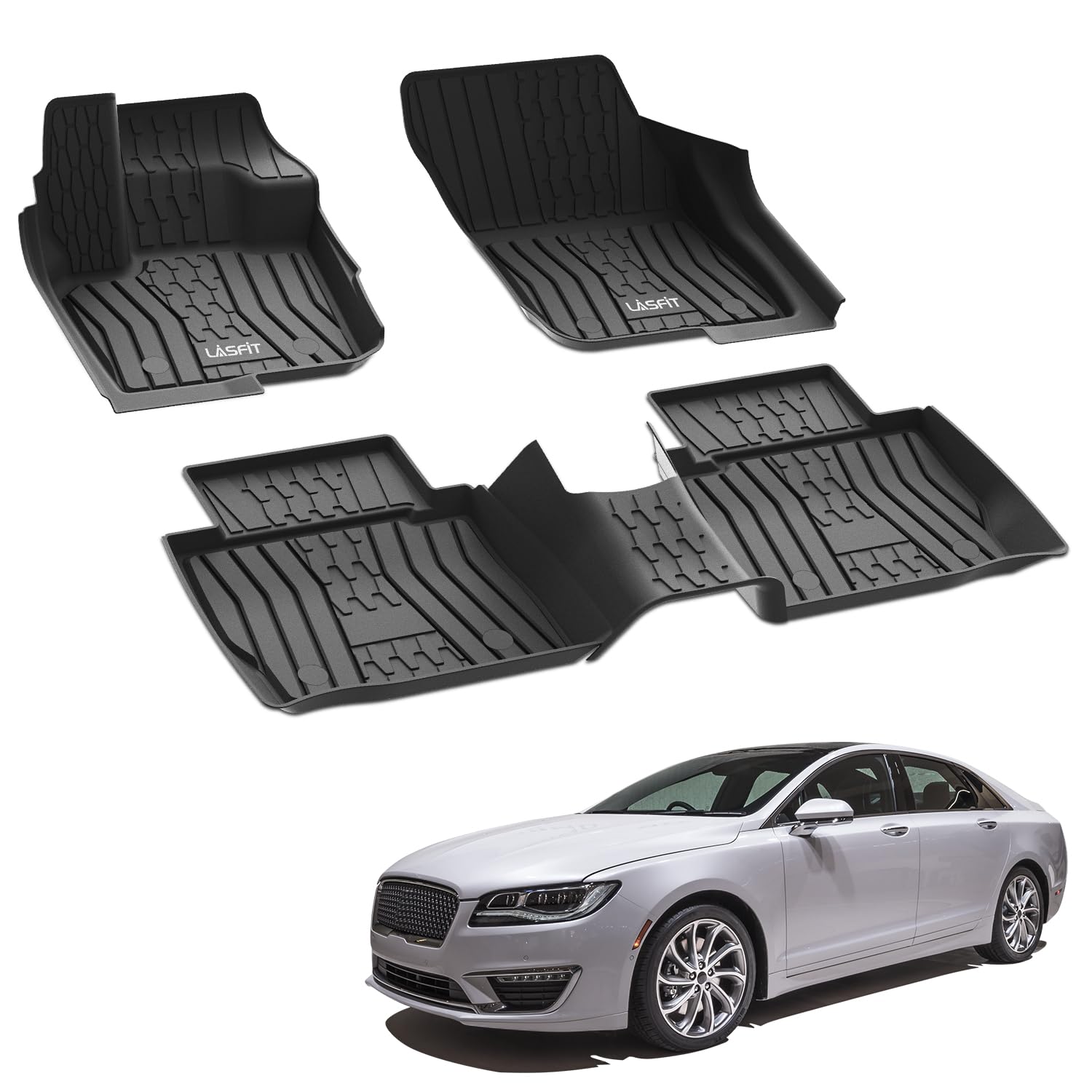 Lasfit Floor Mats Fit For Ford Fusion 2020-2017 (Include Hybrid)/ For Lincoln Mkz 2020-2017 All Weather Protection Tpe Custom Fi